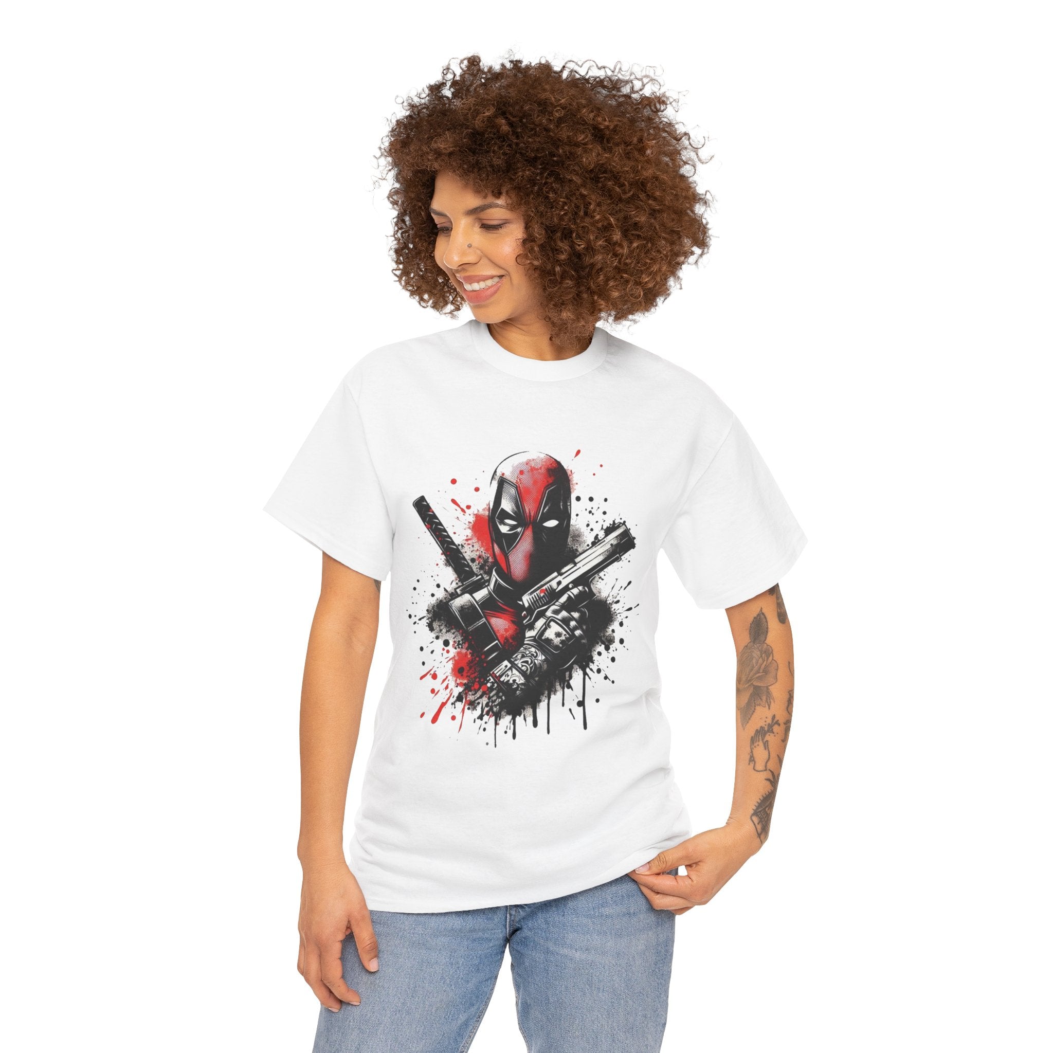 Deadpool Watercolor Portrait Tee — Comic Antihero Graphic T-Shirt