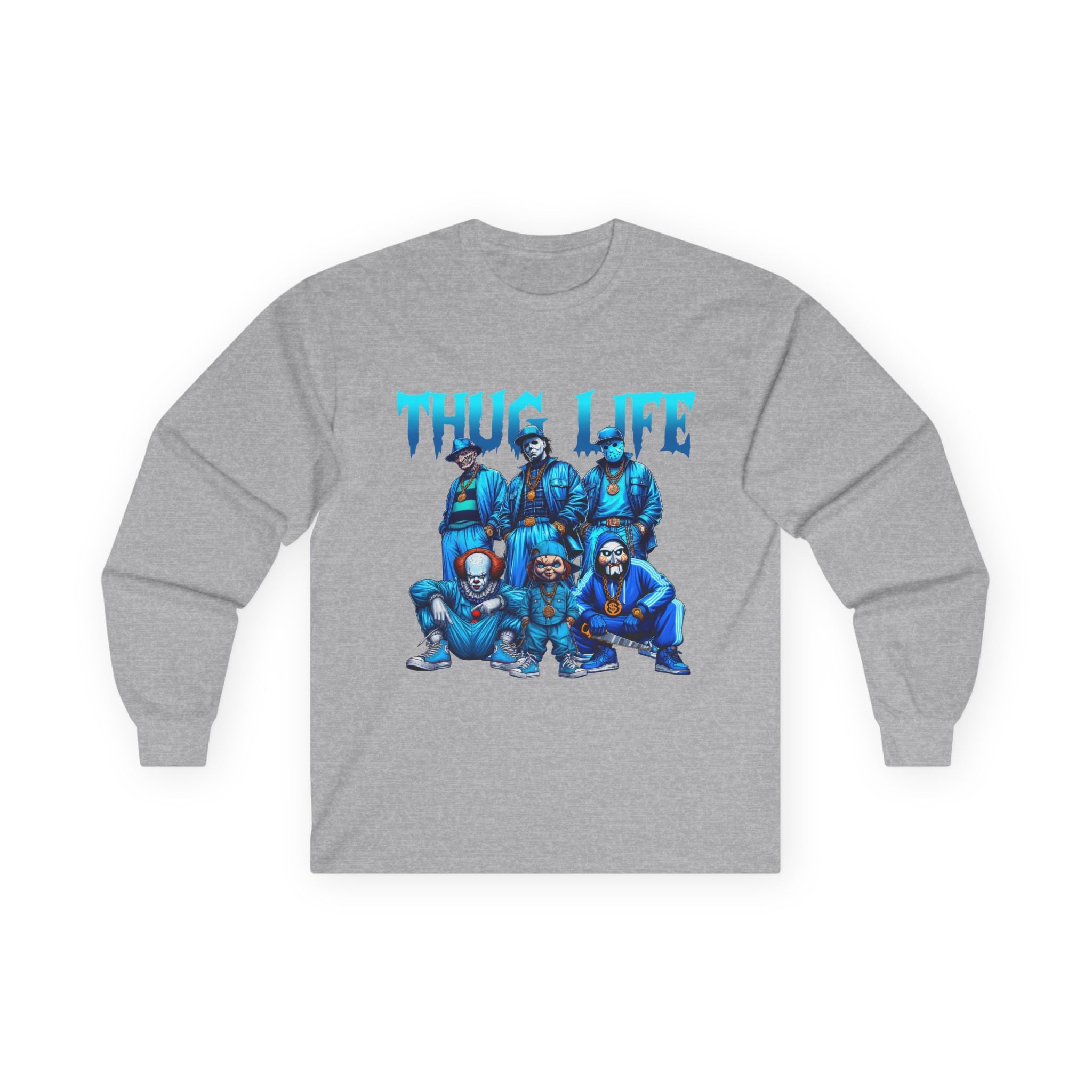 T-Life Graphic Long Sleeve Tee — Retro Blue Crew Illustration