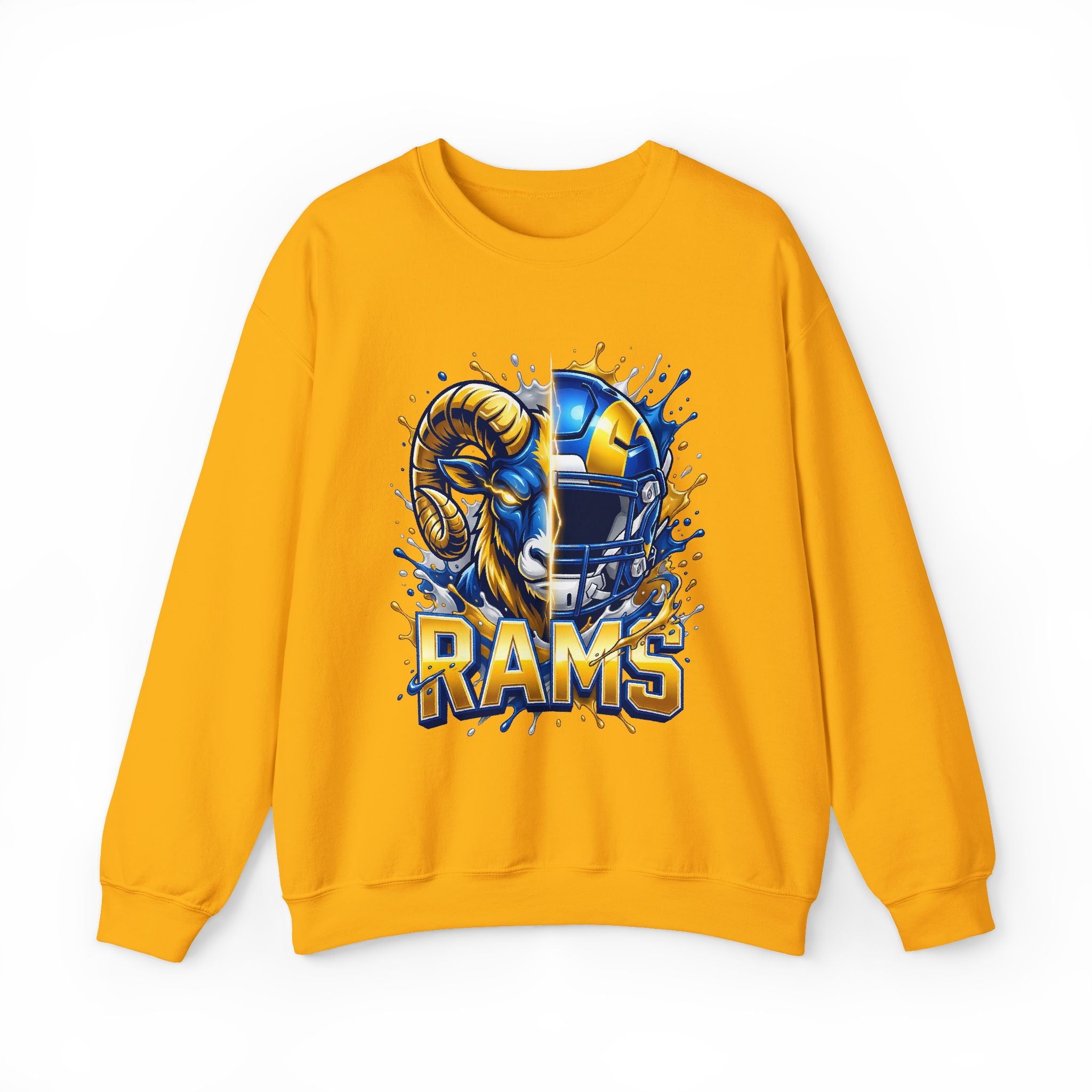 Rams Football Crewneck Sweatshirt — Helmet & Ram Skull Graphic