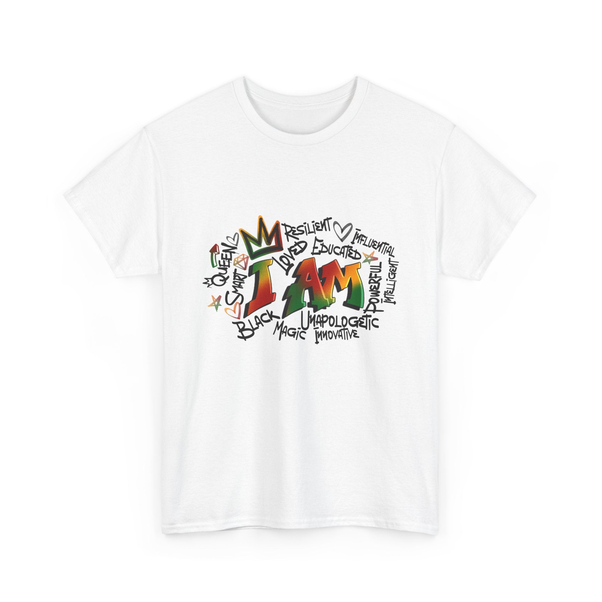 I AM Inspirational Graphic Tee — Positive Affirmation Shirt with Colorful Handwritten Design
