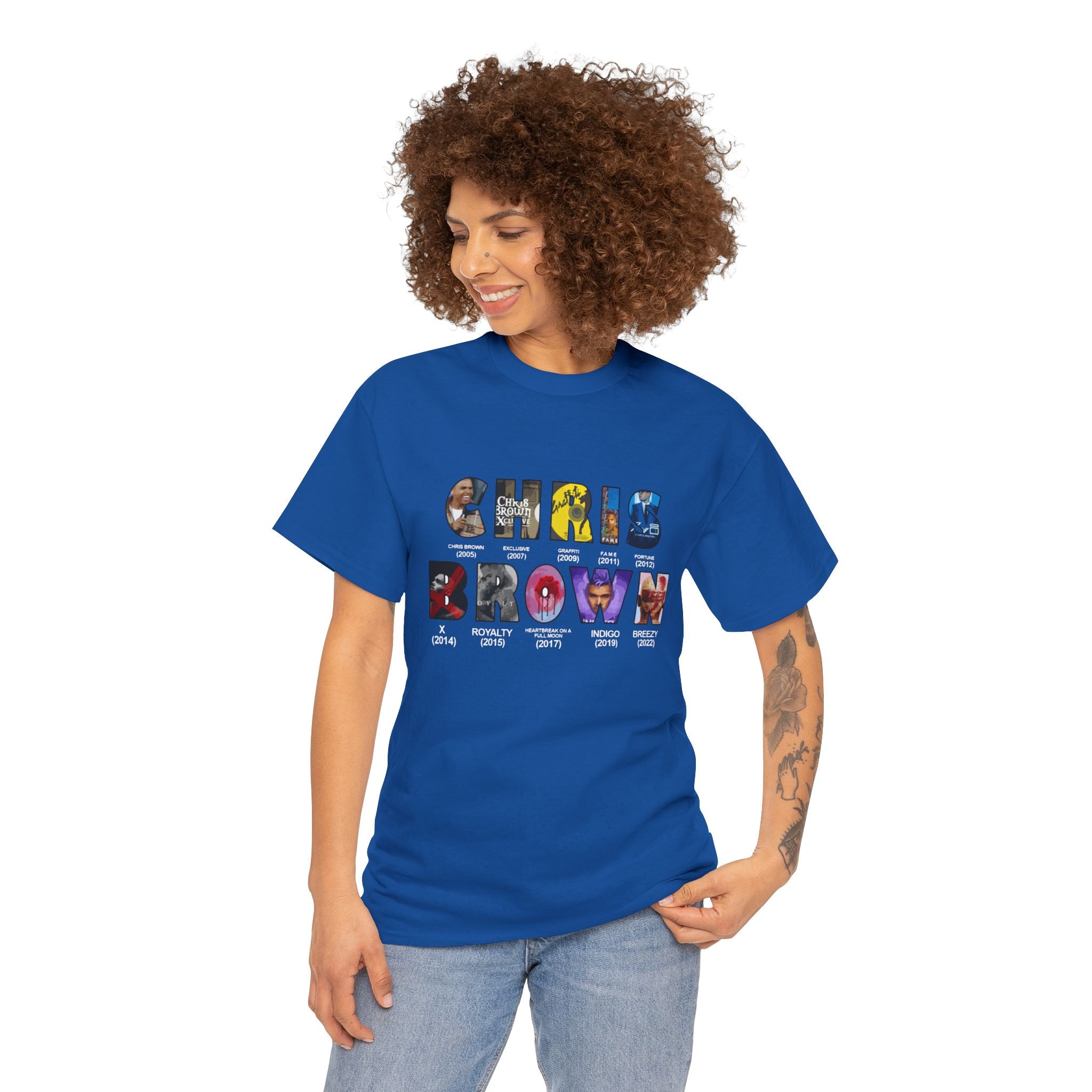 Chris Brown Graphic T-Shirt — Colorful Letter Collage Tee for Fans