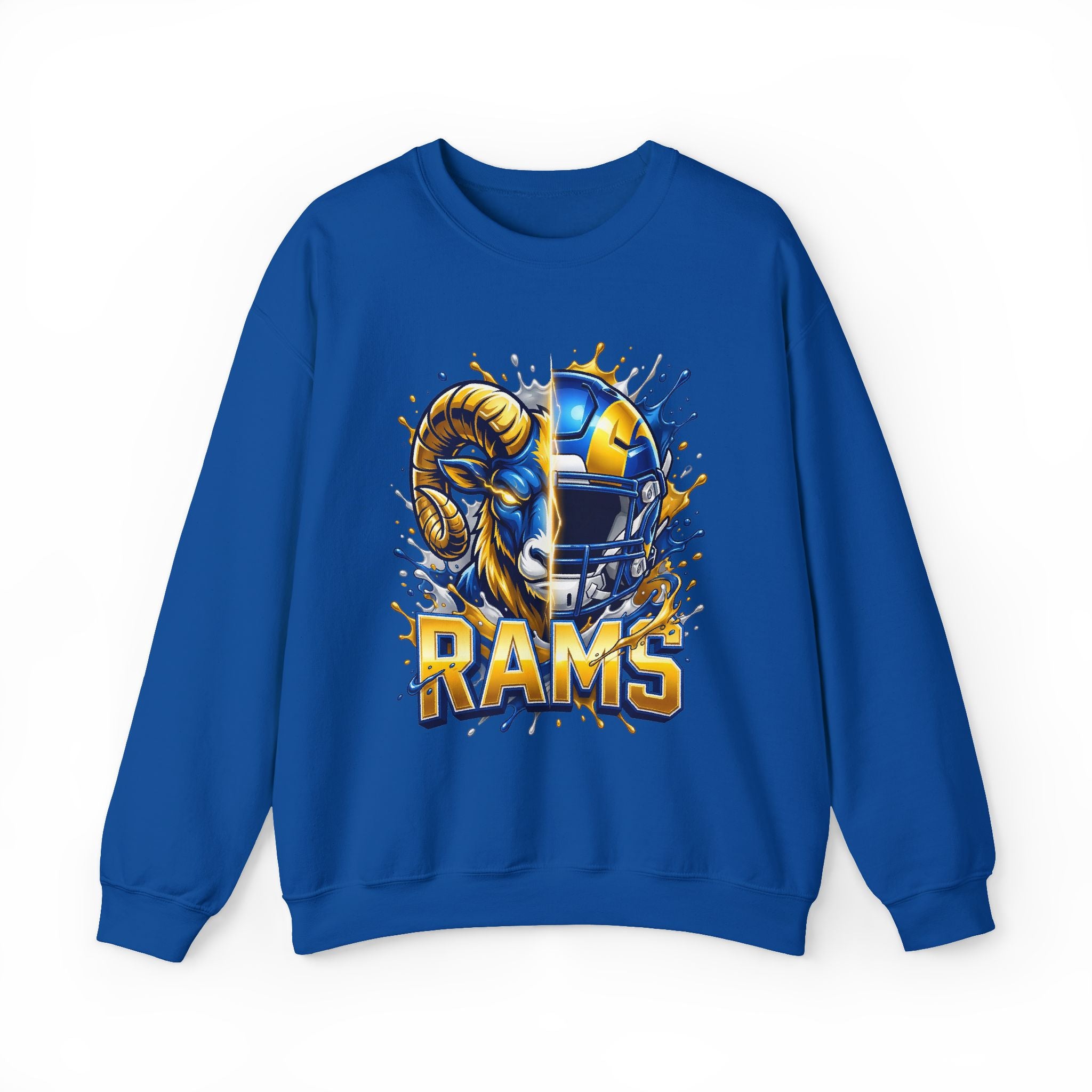 Rams Football Crewneck Sweatshirt — Helmet & Ram Skull Graphic