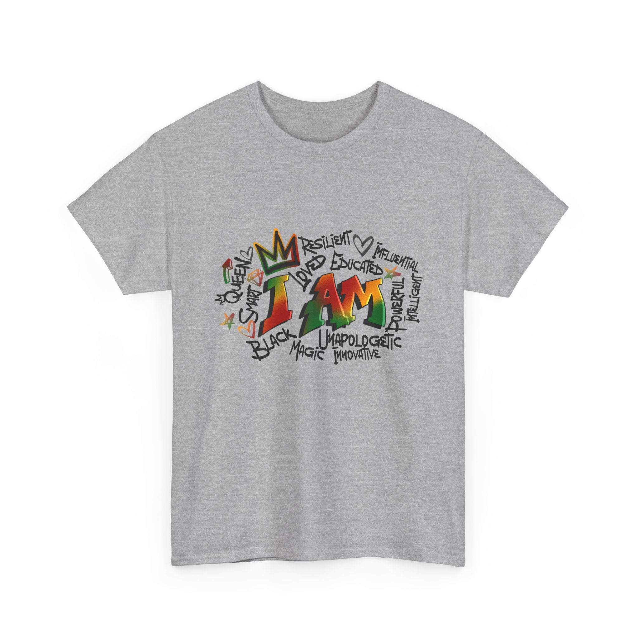 I AM Inspirational Graphic Tee — Positive Affirmation Shirt with Colorful Handwritten Design