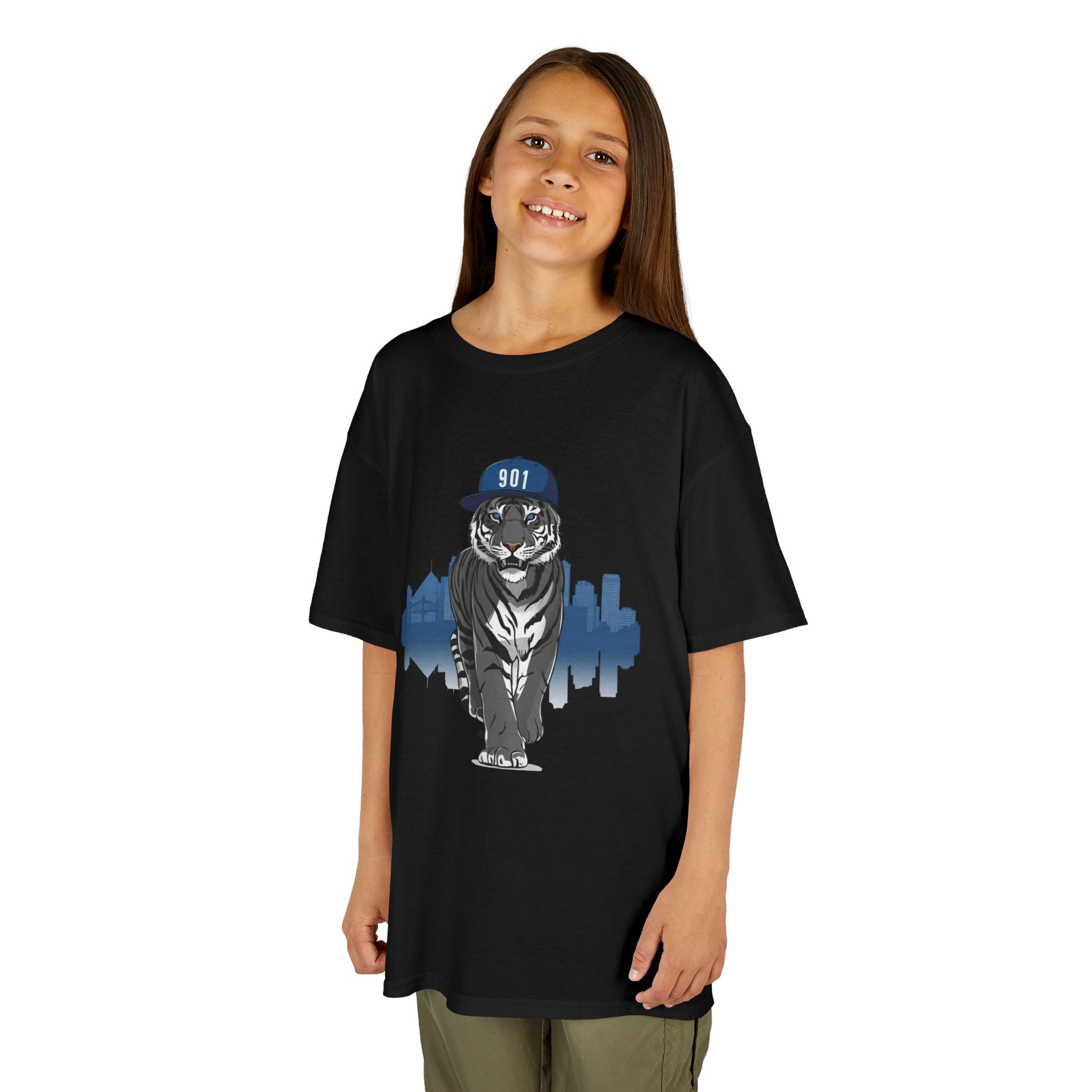 Tiger Walk Kids Tee — Cool Urban Cat Graphic T-Shirt with Cap