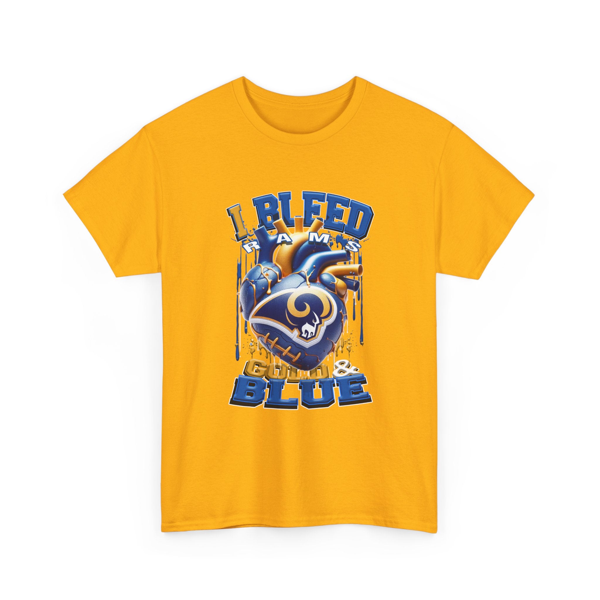 Graphic T-Shirt — Rams "I Bleed Gold & Blue" Football Heart Design
