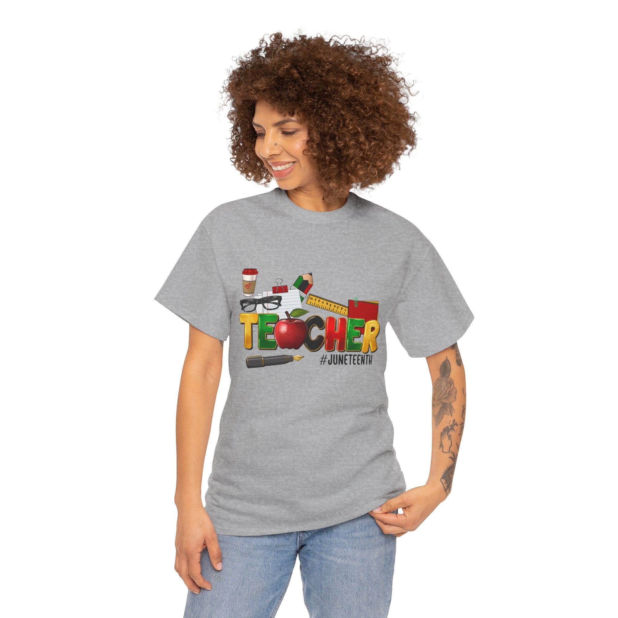 Teacher Juneteenth T-Shirt — Colorful Classroom Apple Design