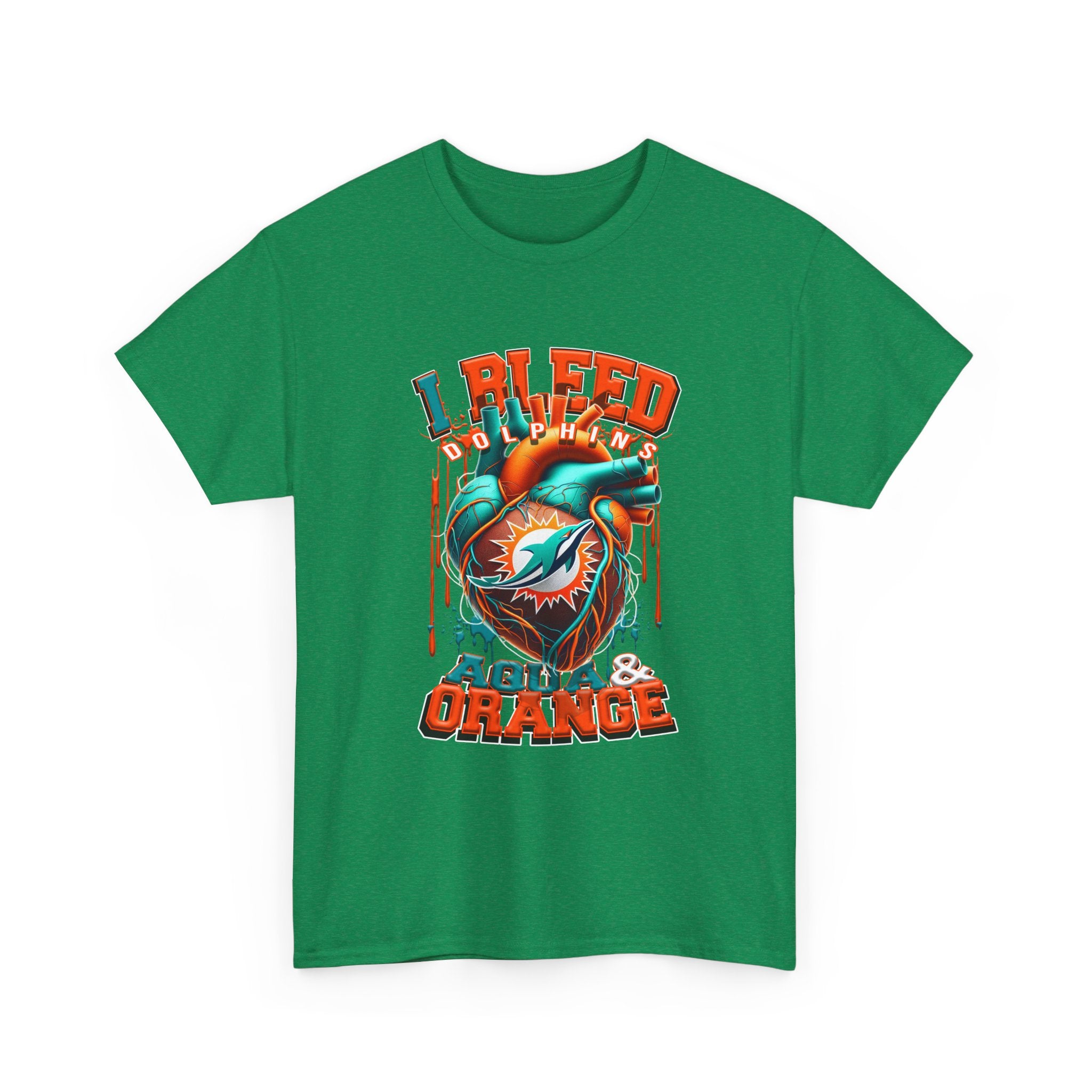 I Bleed Aqua & Orange T-Shirt — Miami Dolphin Fan Heart Graphic Tee