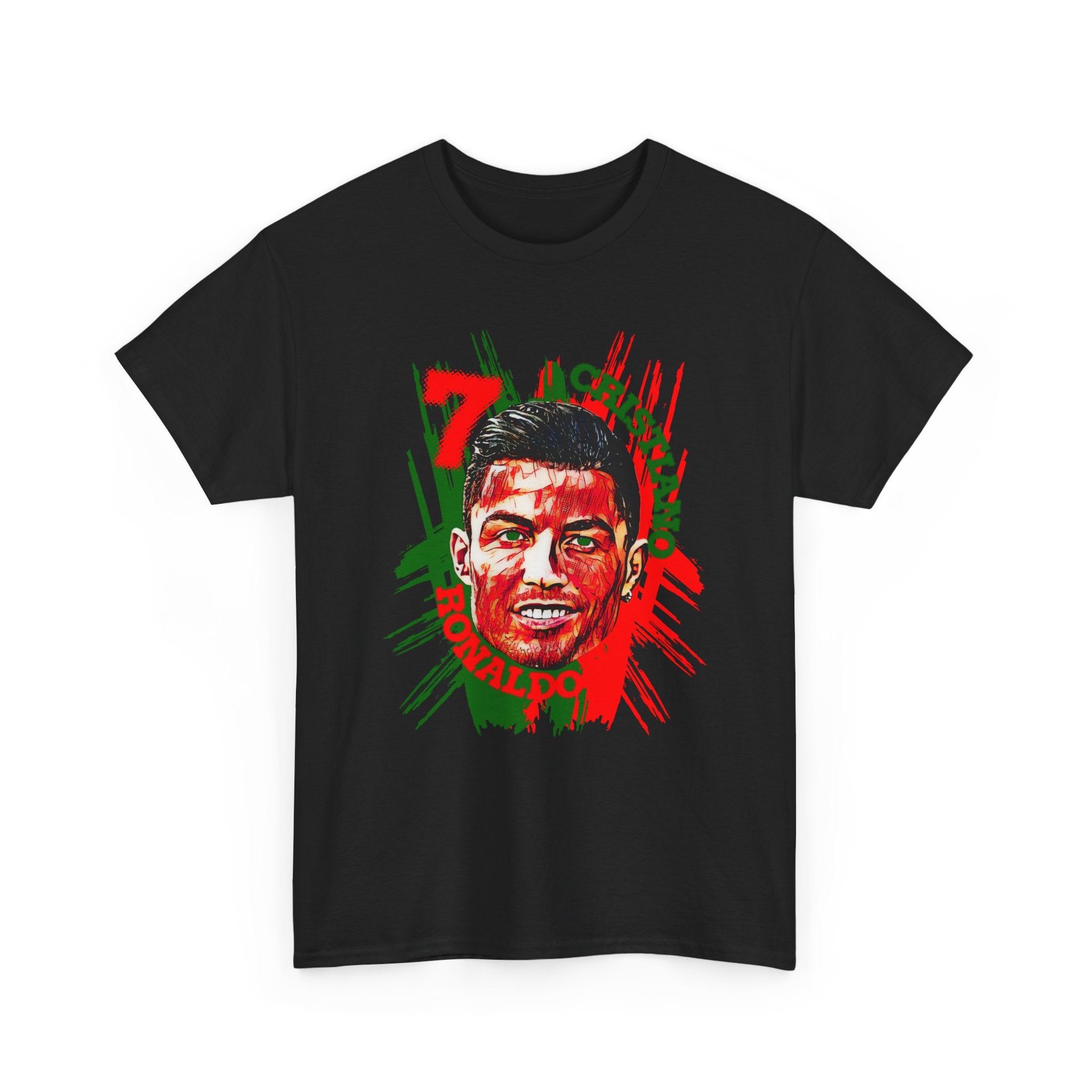 Ronaldo Number 7 Soccer Fan Tee — Red & Green Portrait Graphic