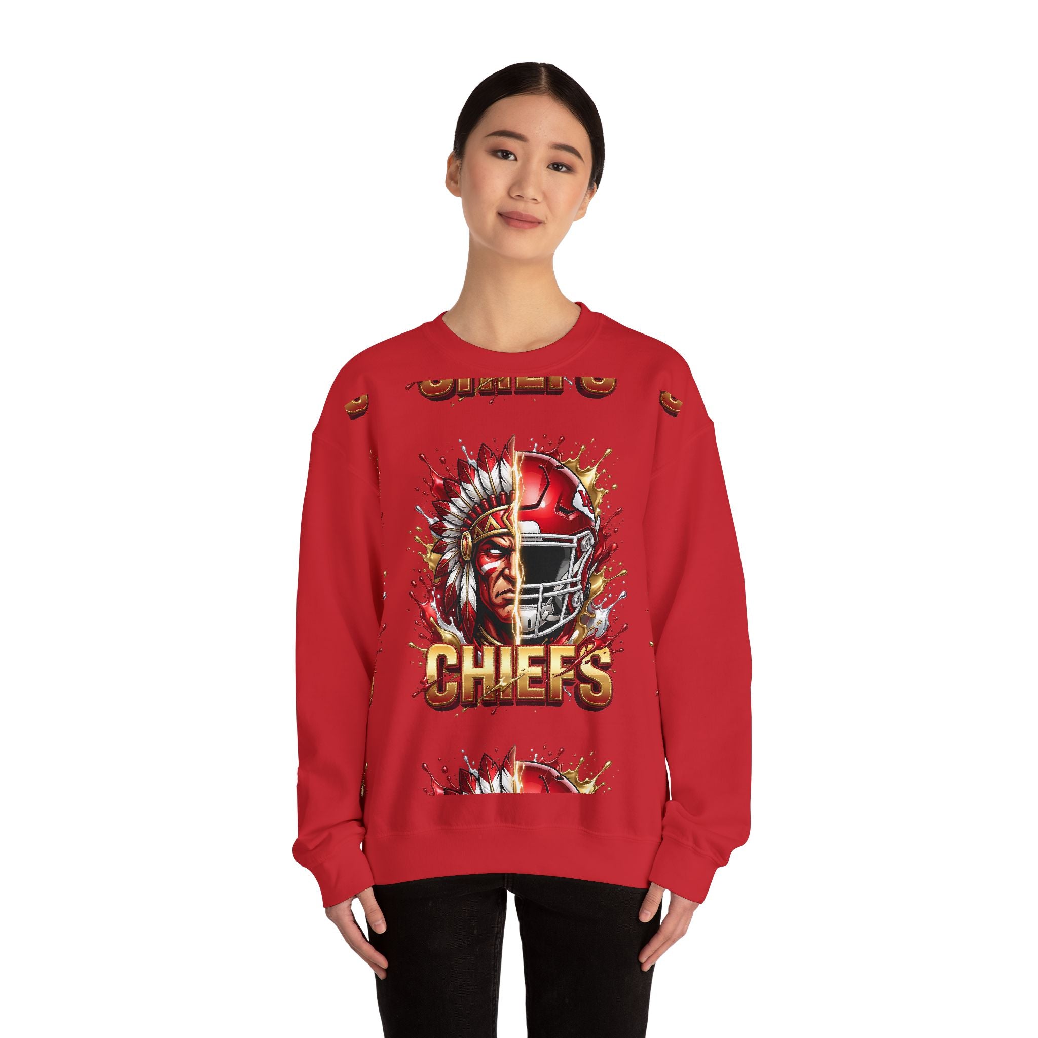 Chiefs Football Crewneck Sweatshirt — Helmet & Warrior Graphic