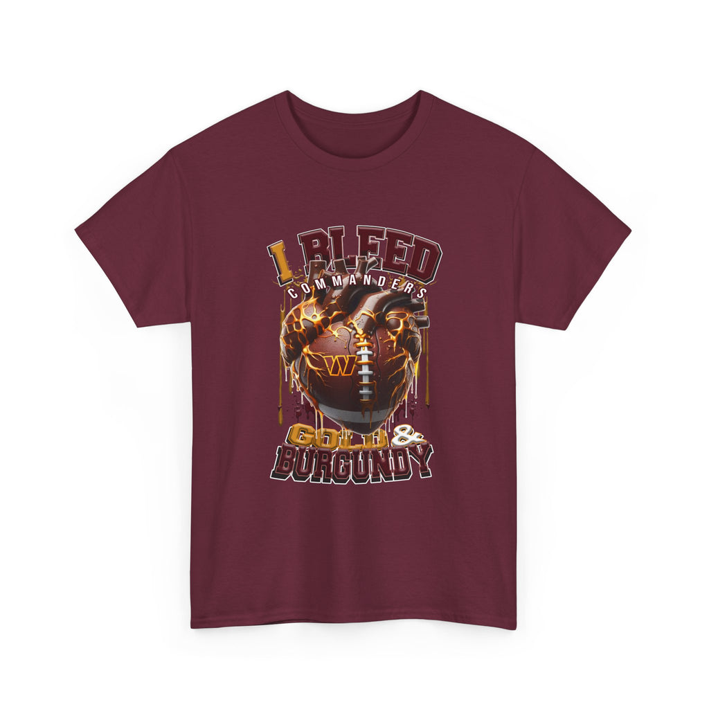 Football Helmet Graphic T-Shirt — "I Bleed Commanders Gold & Burgundy" Vintage-Style Tee for Fans