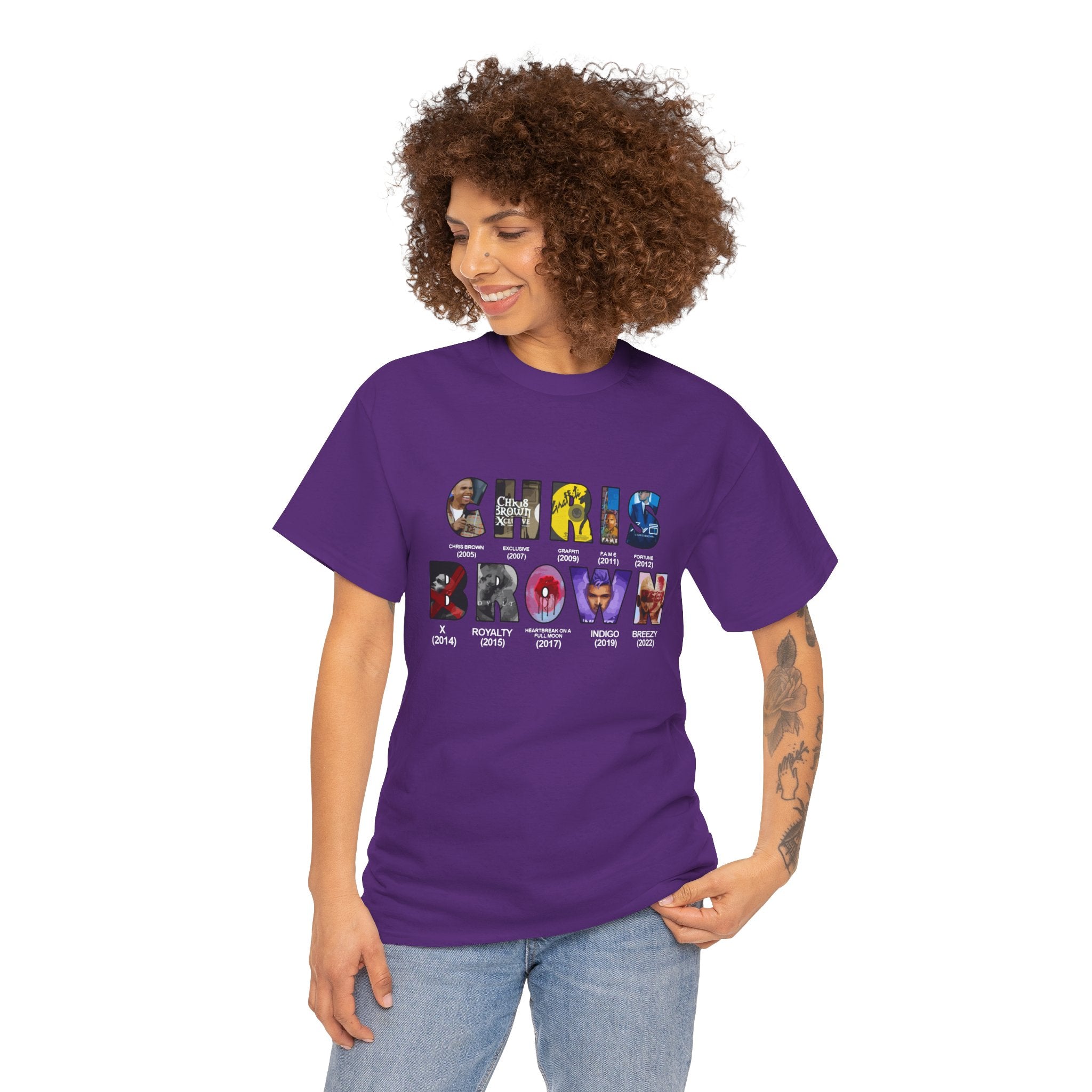 Chris Brown Graphic T-Shirt — Colorful Letter Collage Tee for Fans