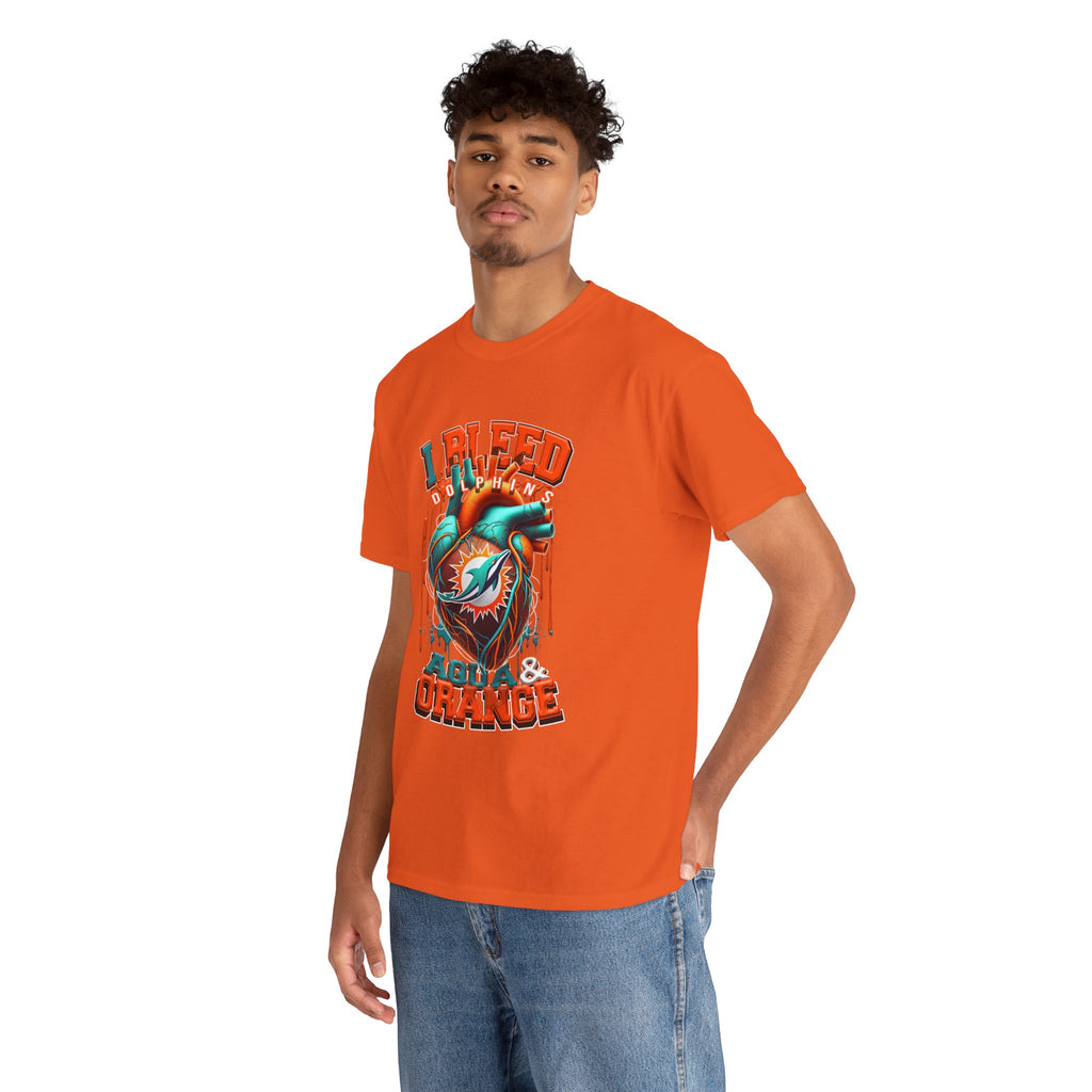 I Bleed Aqua & Orange T-Shirt — Miami Dolphin Fan Heart Graphic Tee