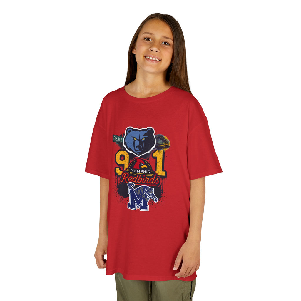 Kids Sports Mascot Tee — '901 Redbirds & M Logo Graphic