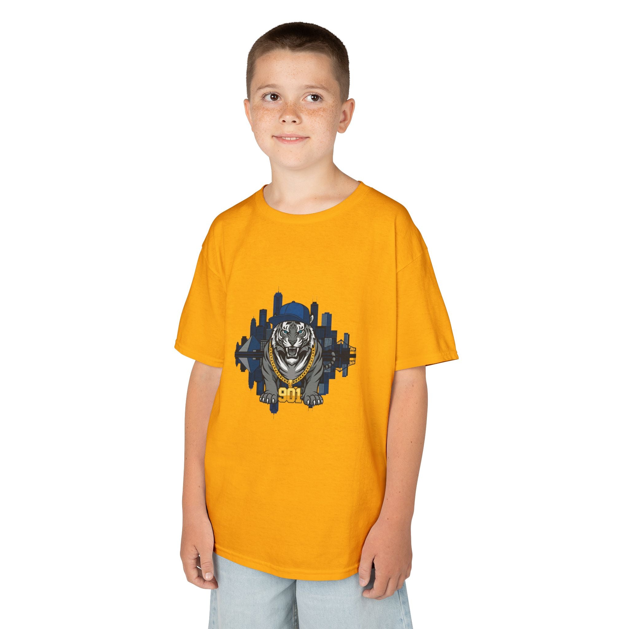 Kids T‑Shirt — Fierce Tiger City Skyline Design (Youth Animal Graphic Tee)