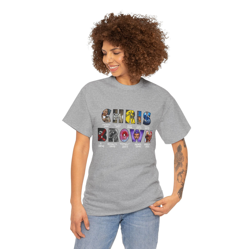 Chris Brown Graphic T-Shirt — Colorful Letter Collage Tee for Fans