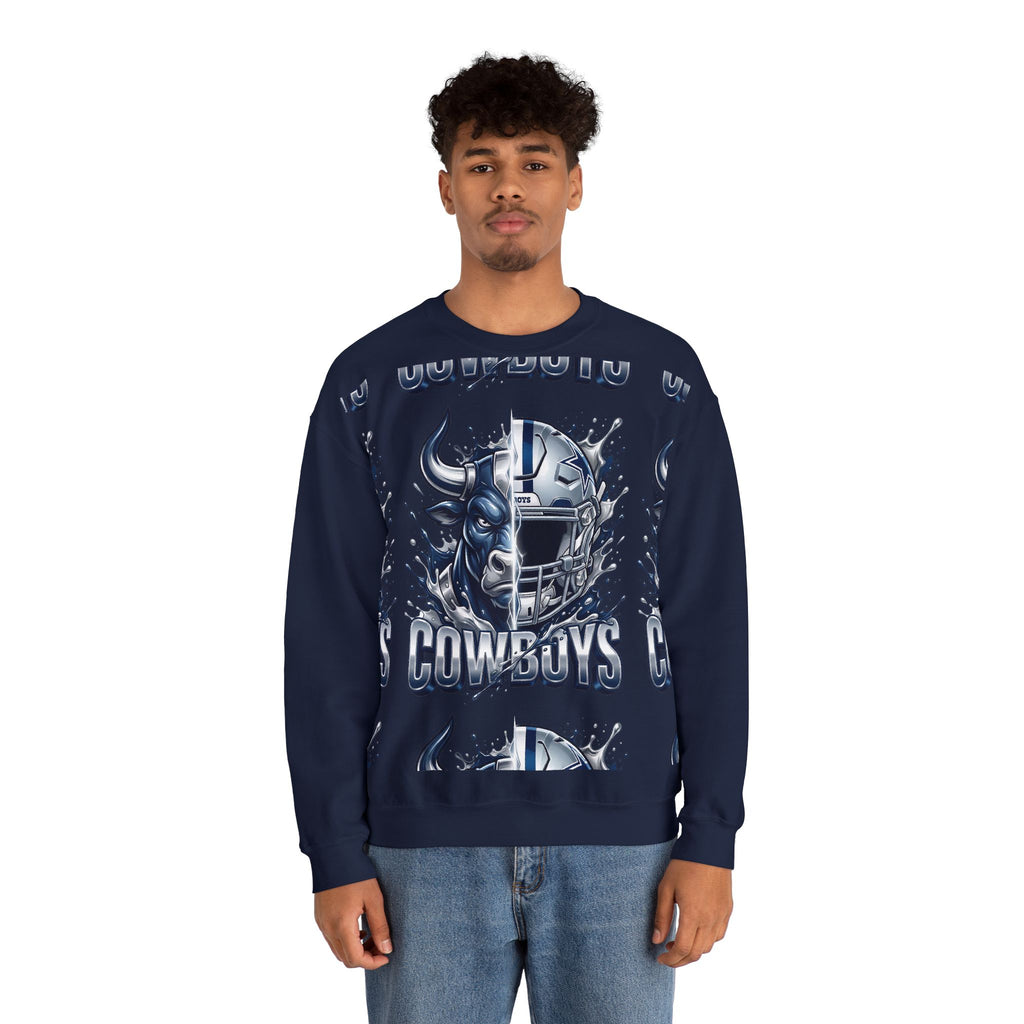 Cowboys Bull & Helmet Crewneck Sweatshirt — Football Fan Pullover
