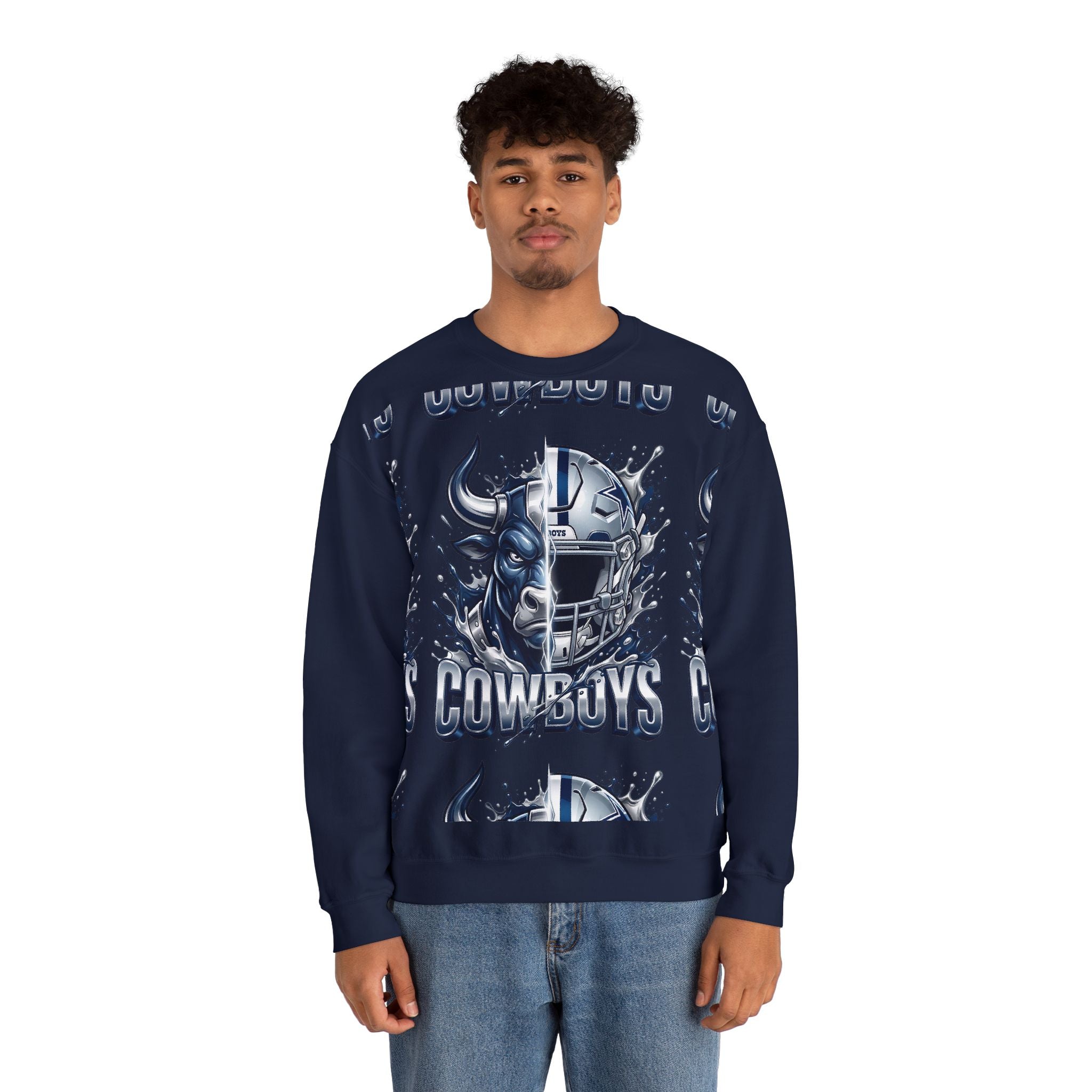 Cowboys Bull & Helmet Crewneck Sweatshirt — Football Fan Pullover