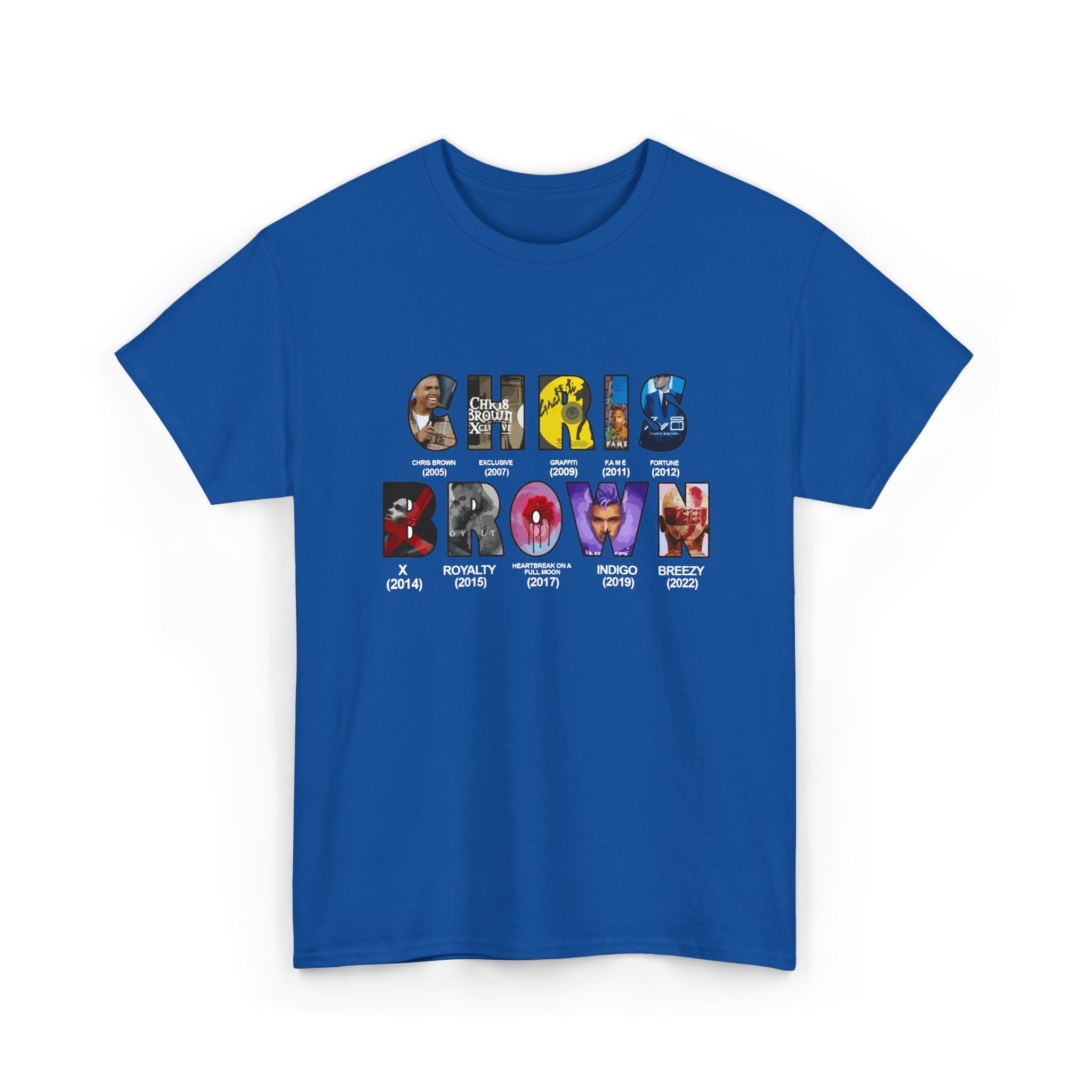 Chris Brown Graphic T-Shirt — Colorful Letter Collage Tee for Fans