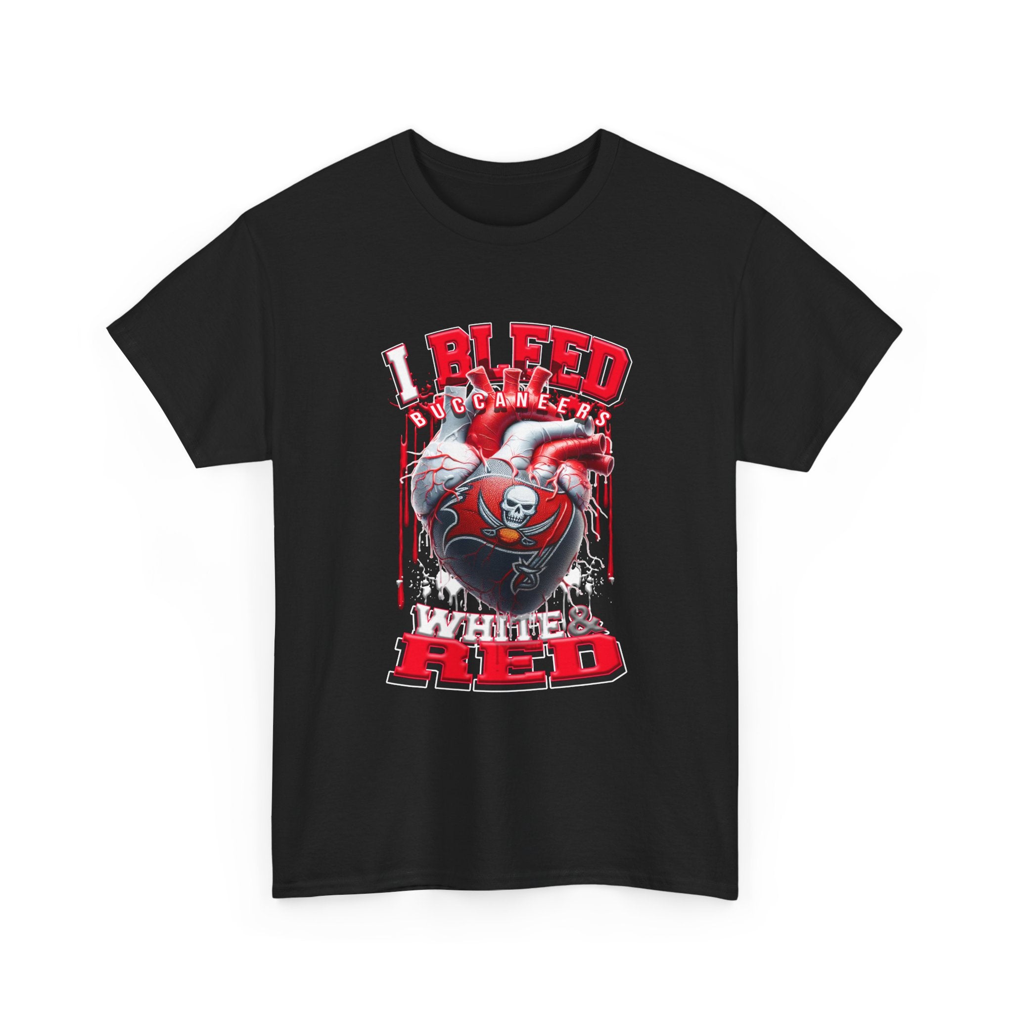 I Bleed Buccaneer Red T-Shirt — Football Fan Heart Graphic Tee