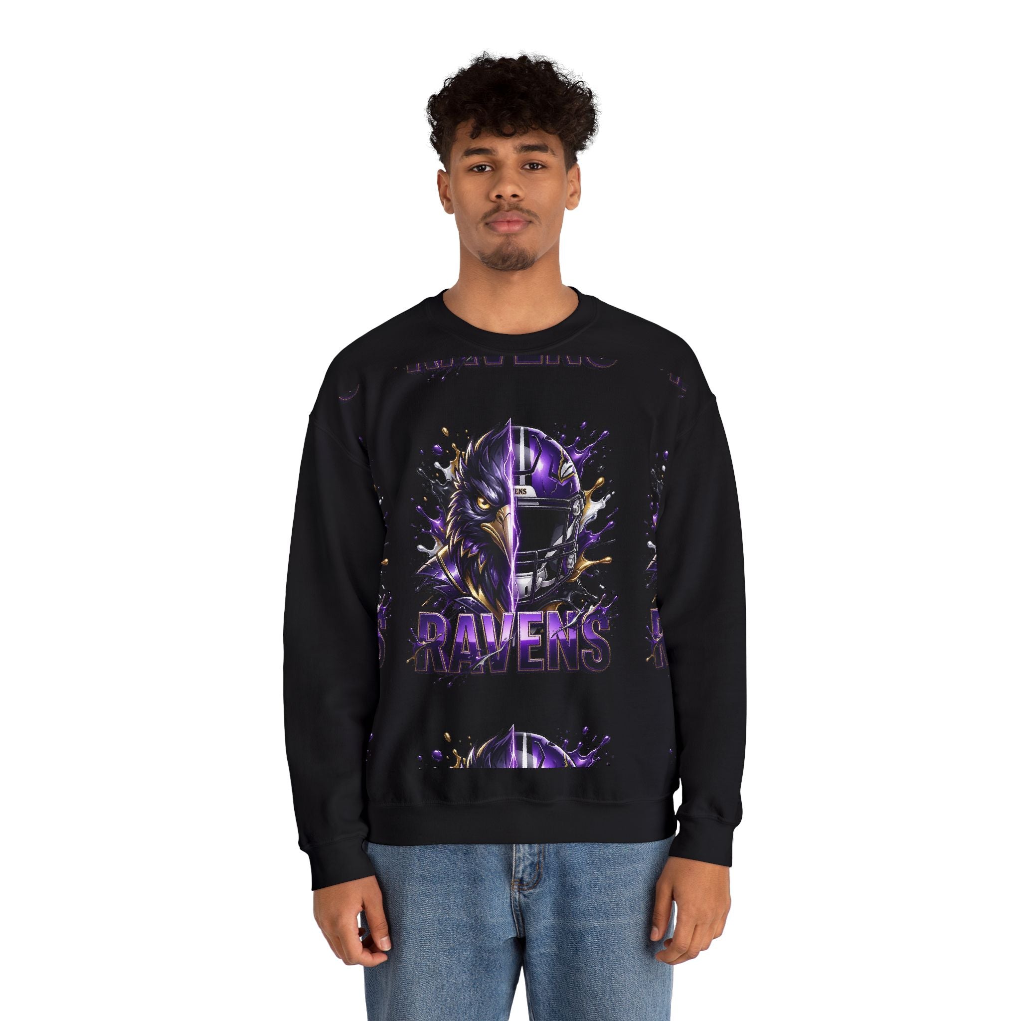 Ravens Football Crewneck Sweatshirt — Purple Raven Helmet Graphic