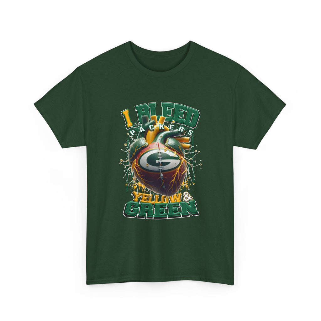Green Bay 'I Bleed Yellow & Green' T-Shirt — Vintage Football Helmet Fan Tee