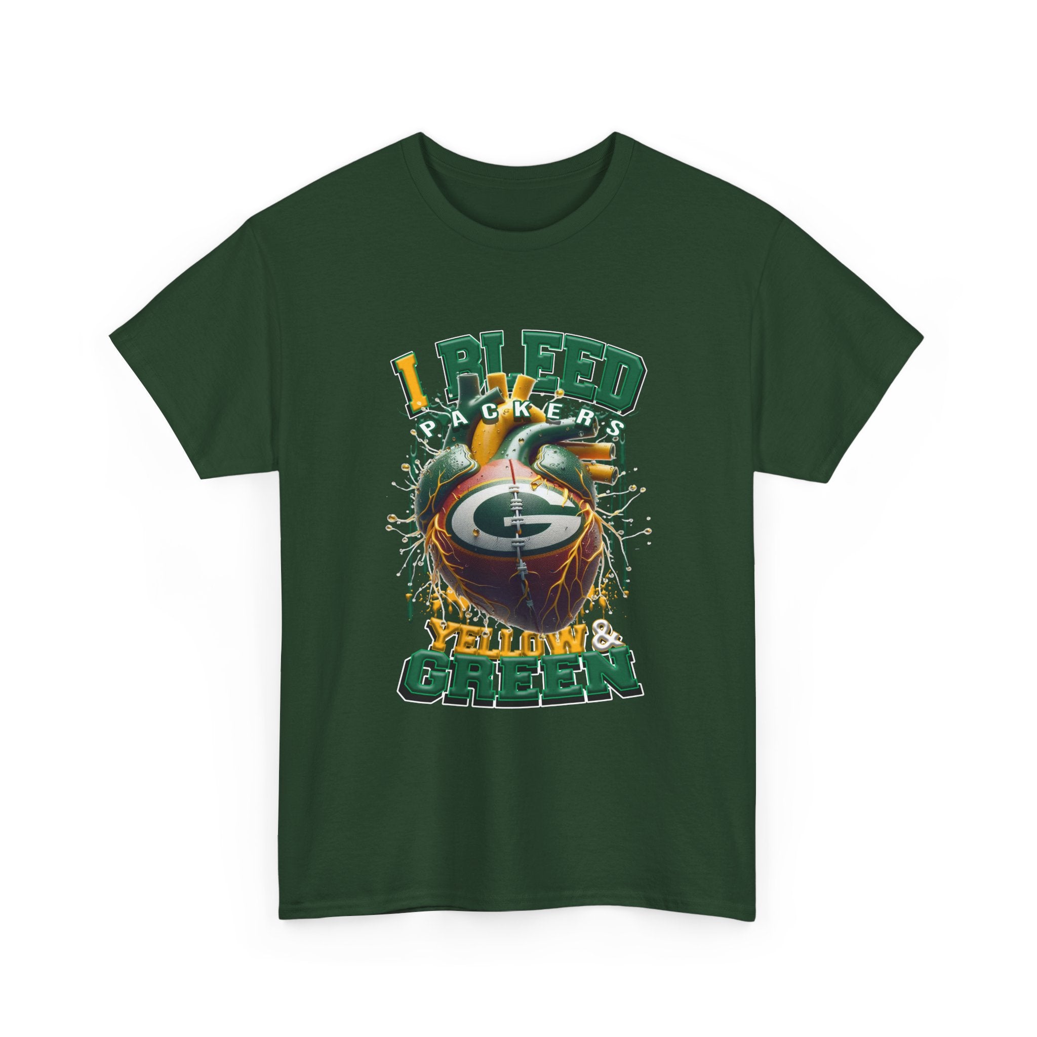 Green Bay 'I Bleed Yellow & Green' T-Shirt — Vintage Football Helmet Fan Tee