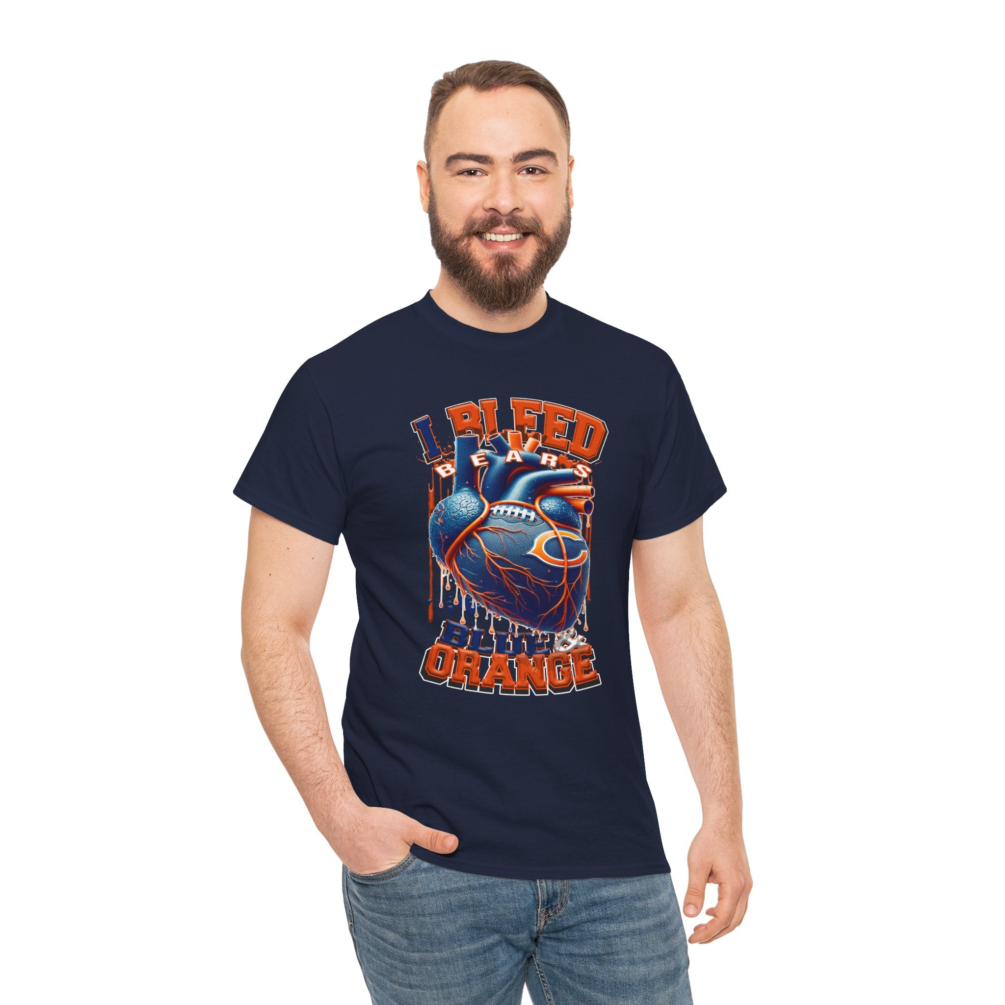 I Bleed Blue & Orange Heart T-Shirt — Football Fan Tee