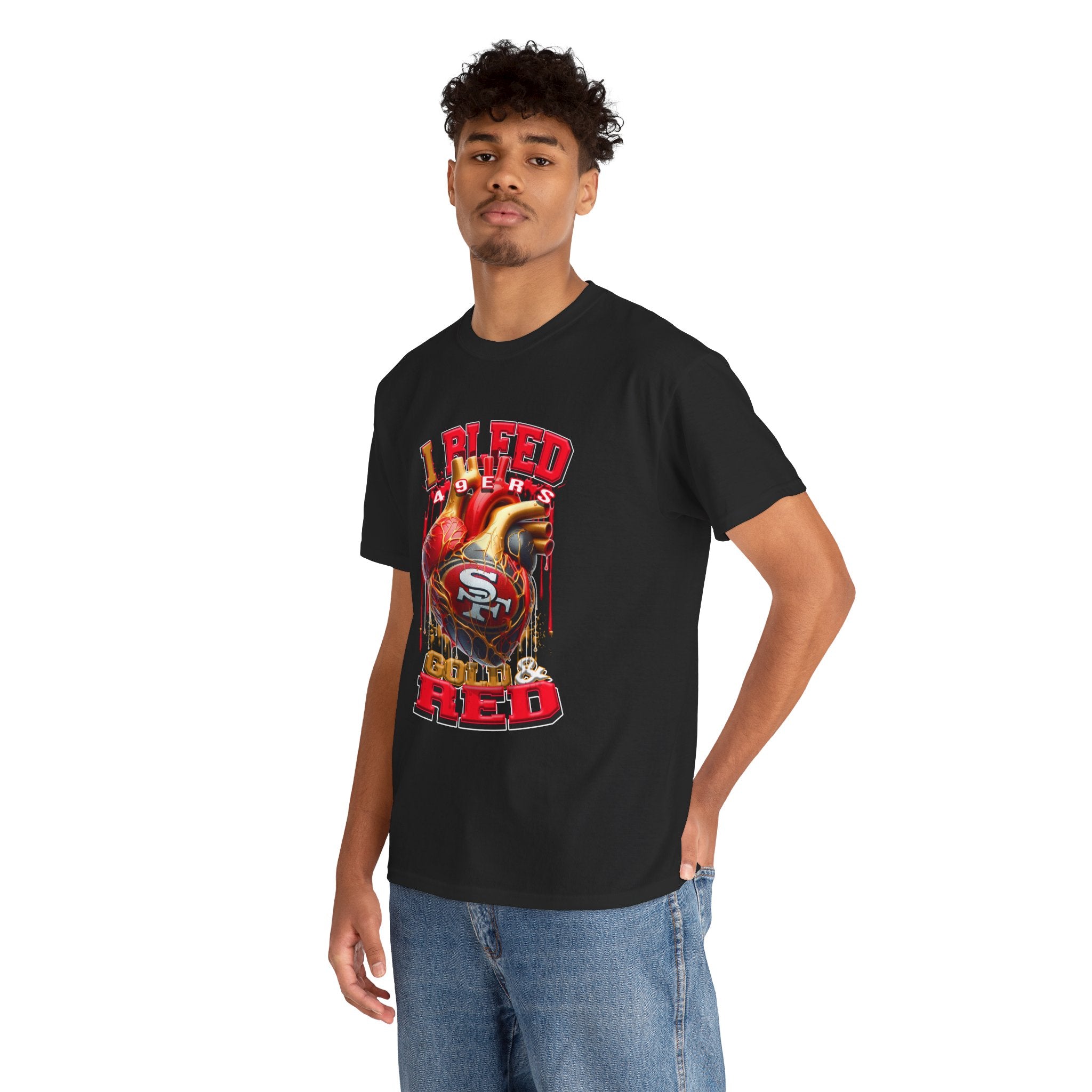 Bleed Red Football T-Shirt — San Francisco 49ers Heart Graphic