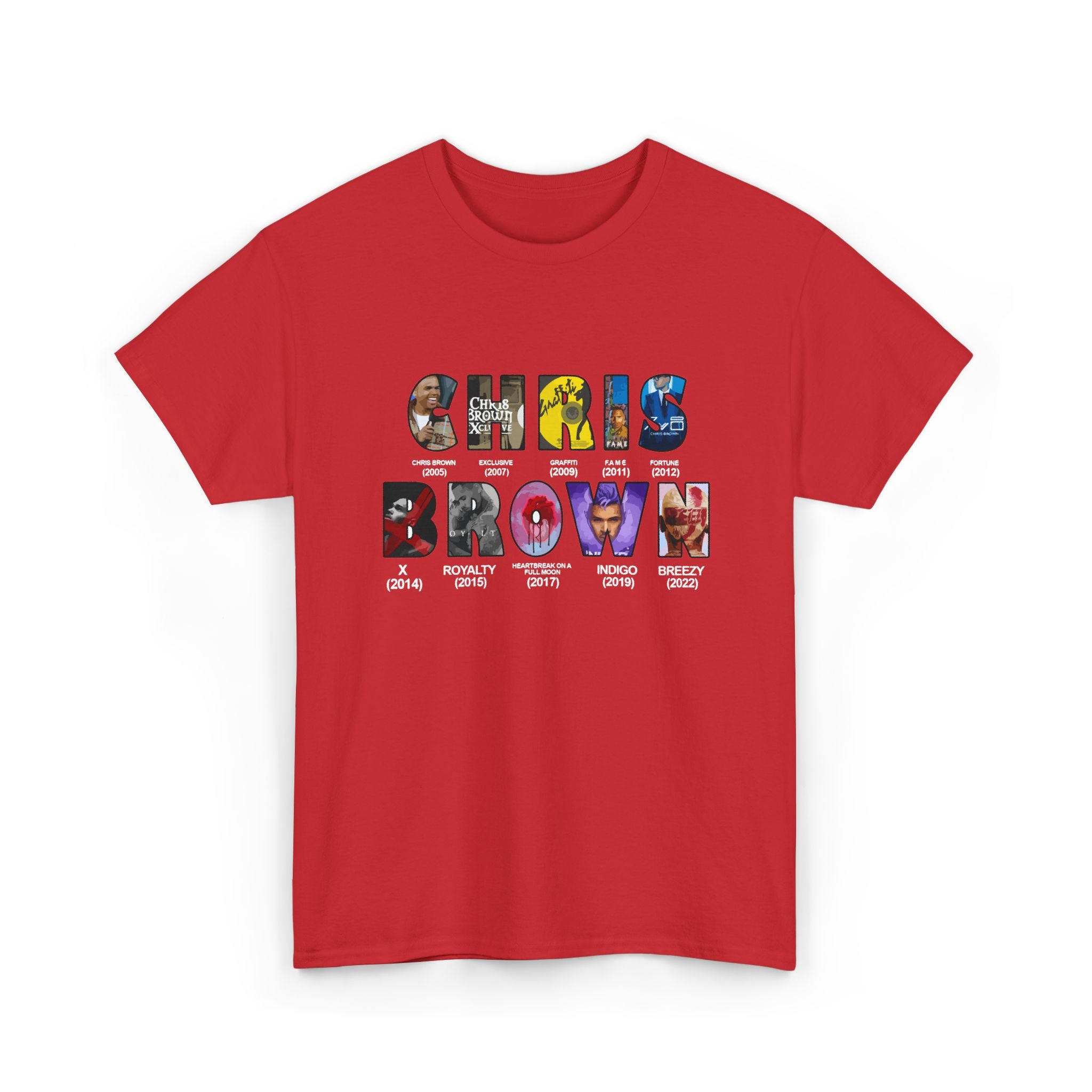 Chris Brown Graphic T-Shirt — Colorful Letter Collage Tee for Fans
