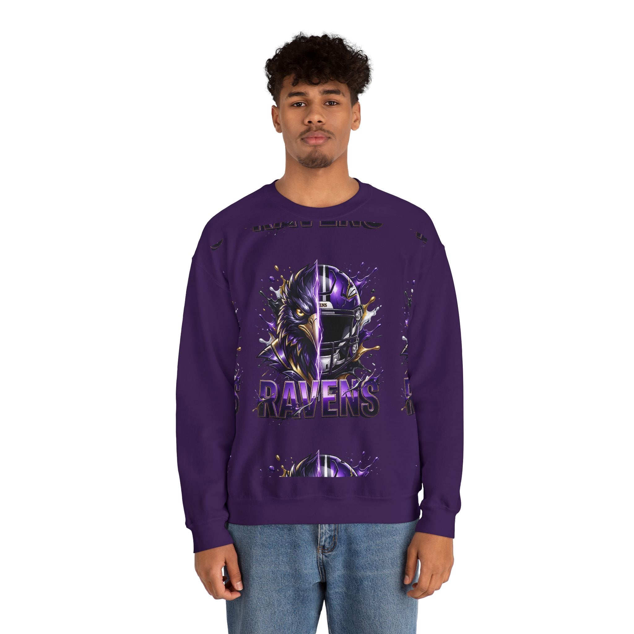 Ravens Football Crewneck Sweatshirt — Purple Raven Helmet Graphic