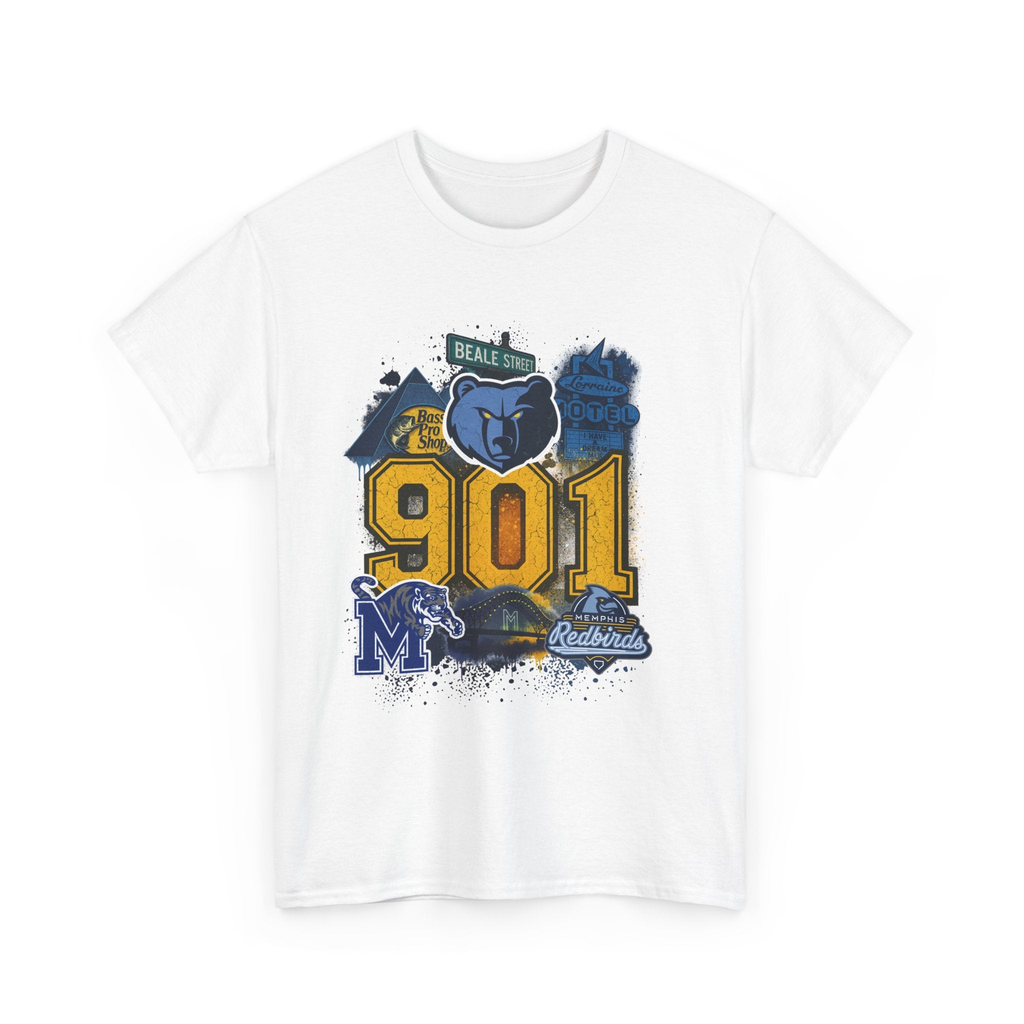 901 Memphis Vintage Collage T-Shirt — Grizzlies Beale St. City Pride Tee