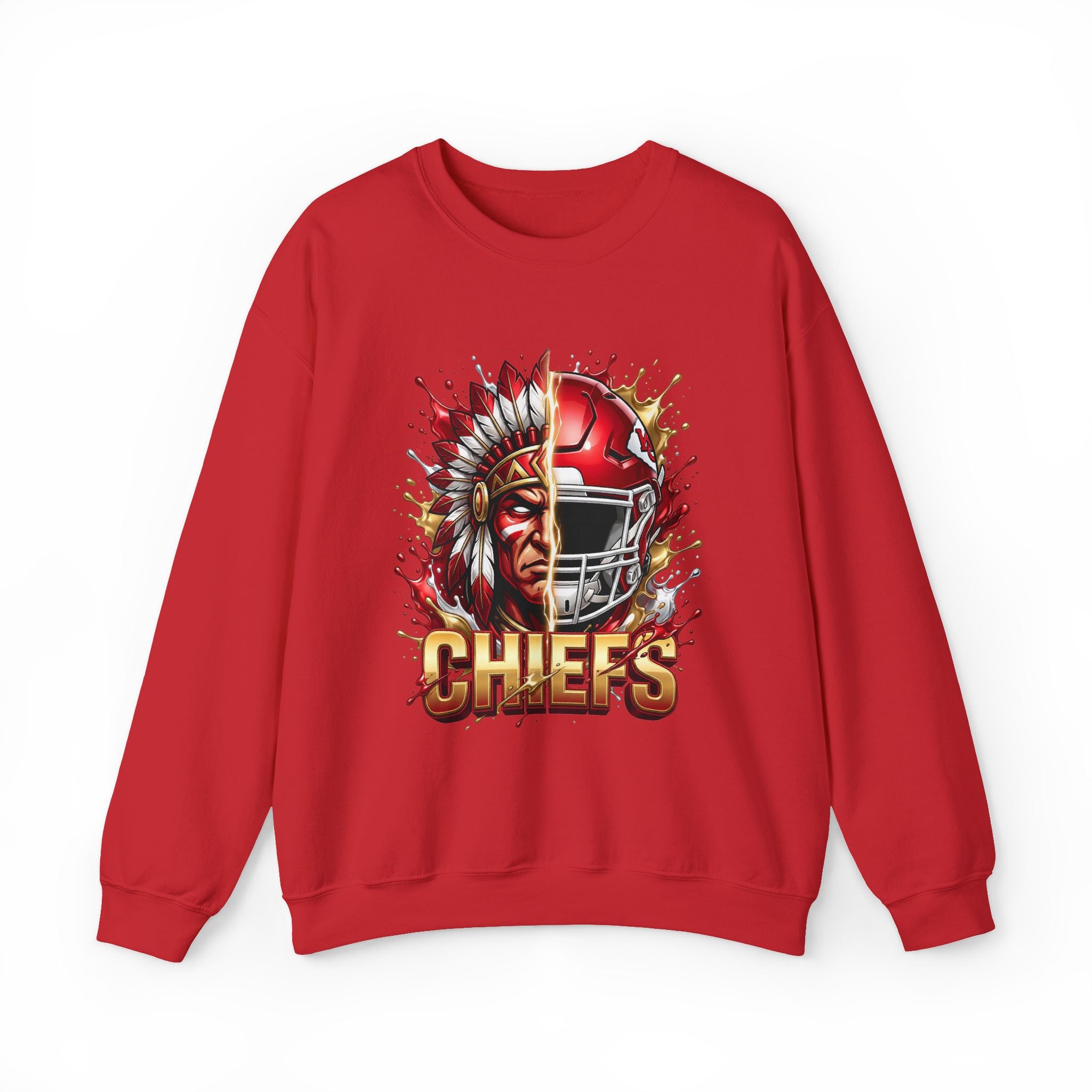 Chiefs Football Crewneck Sweatshirt — Helmet & Warrior Graphic