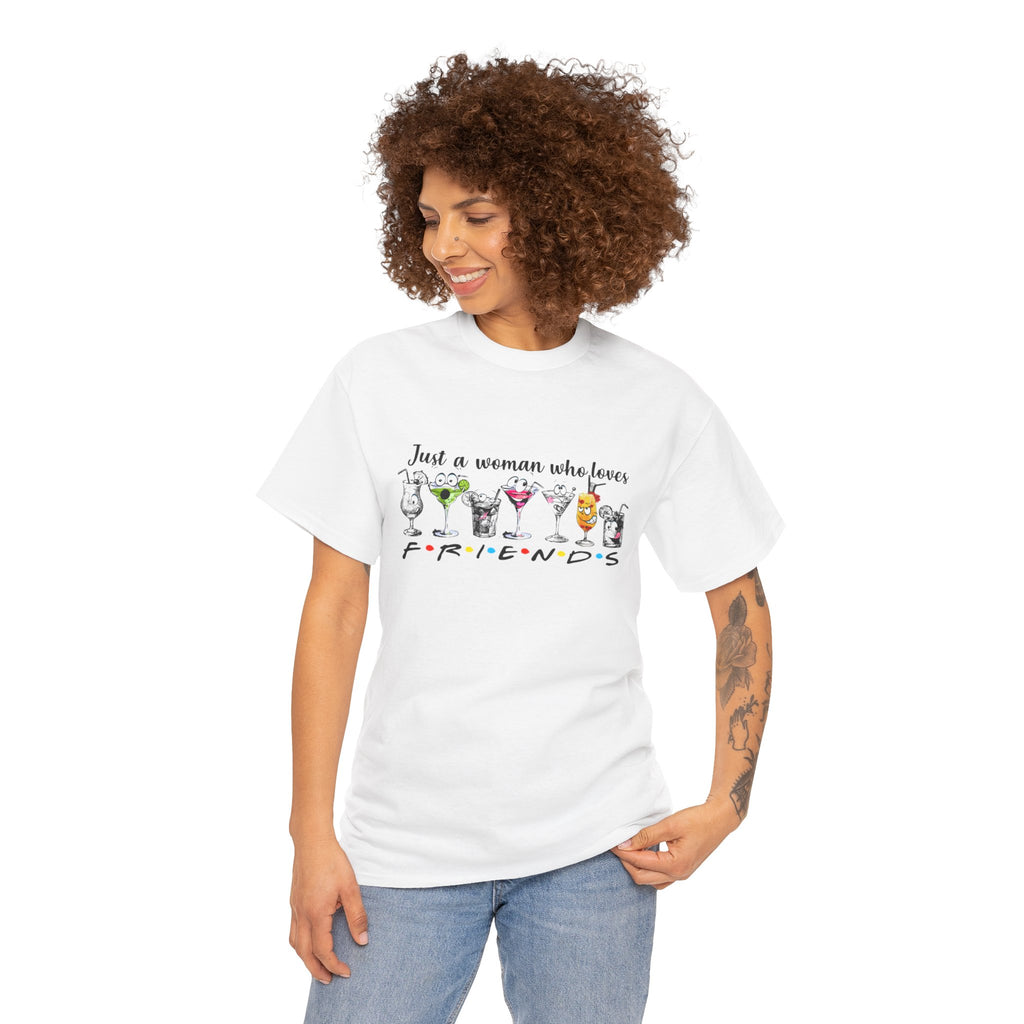 Friends-Inspired Cocktail Graphic T-Shirt — "Just a woman who loves FRIENDS"