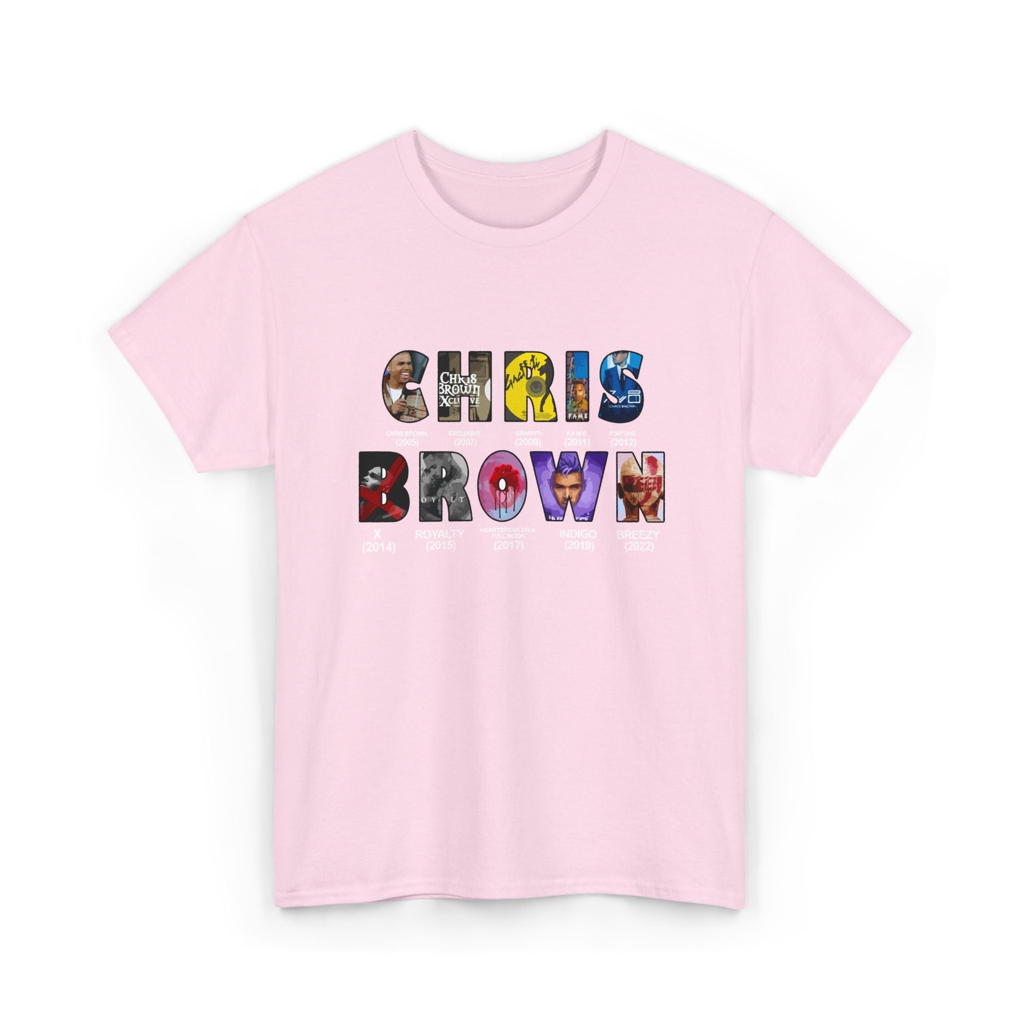Chris Brown Graphic T-Shirt — Colorful Letter Collage Tee for Fans