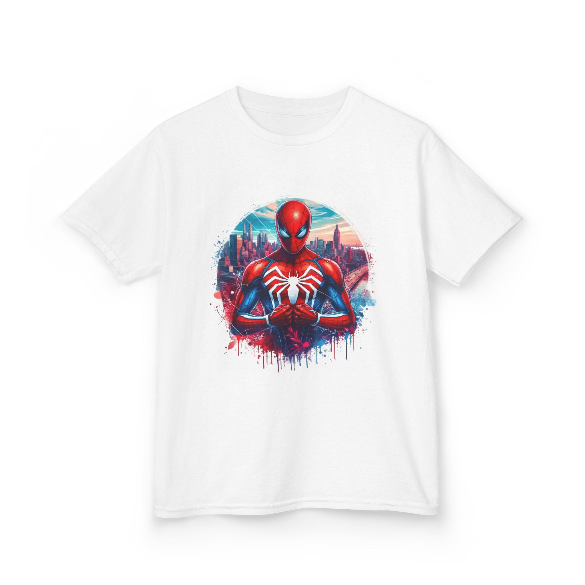 Spider-Man Hero Kids T‑Shirt — Colorful City Comic Graphic Tee