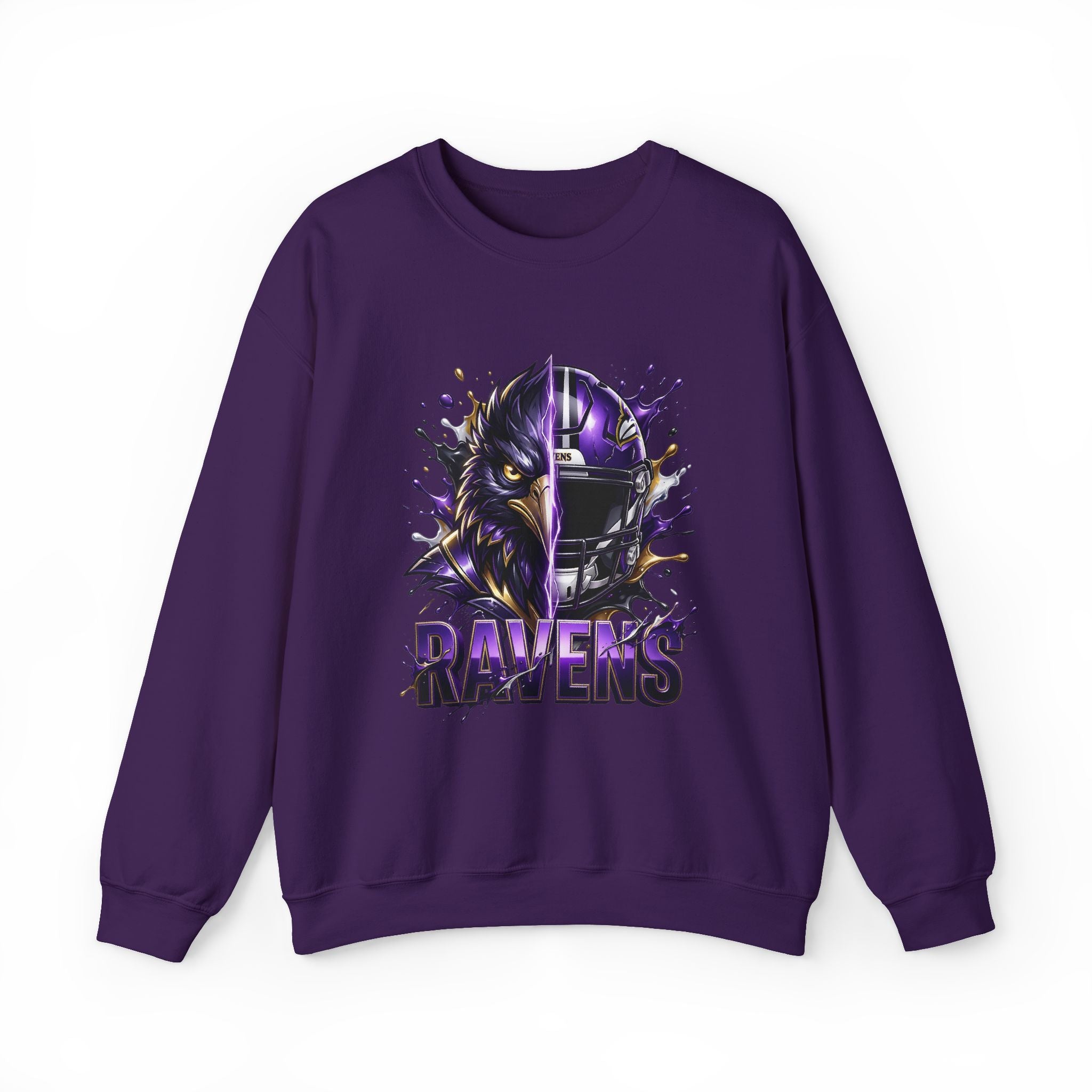 Ravens Football Crewneck Sweatshirt — Purple Raven Helmet Graphic