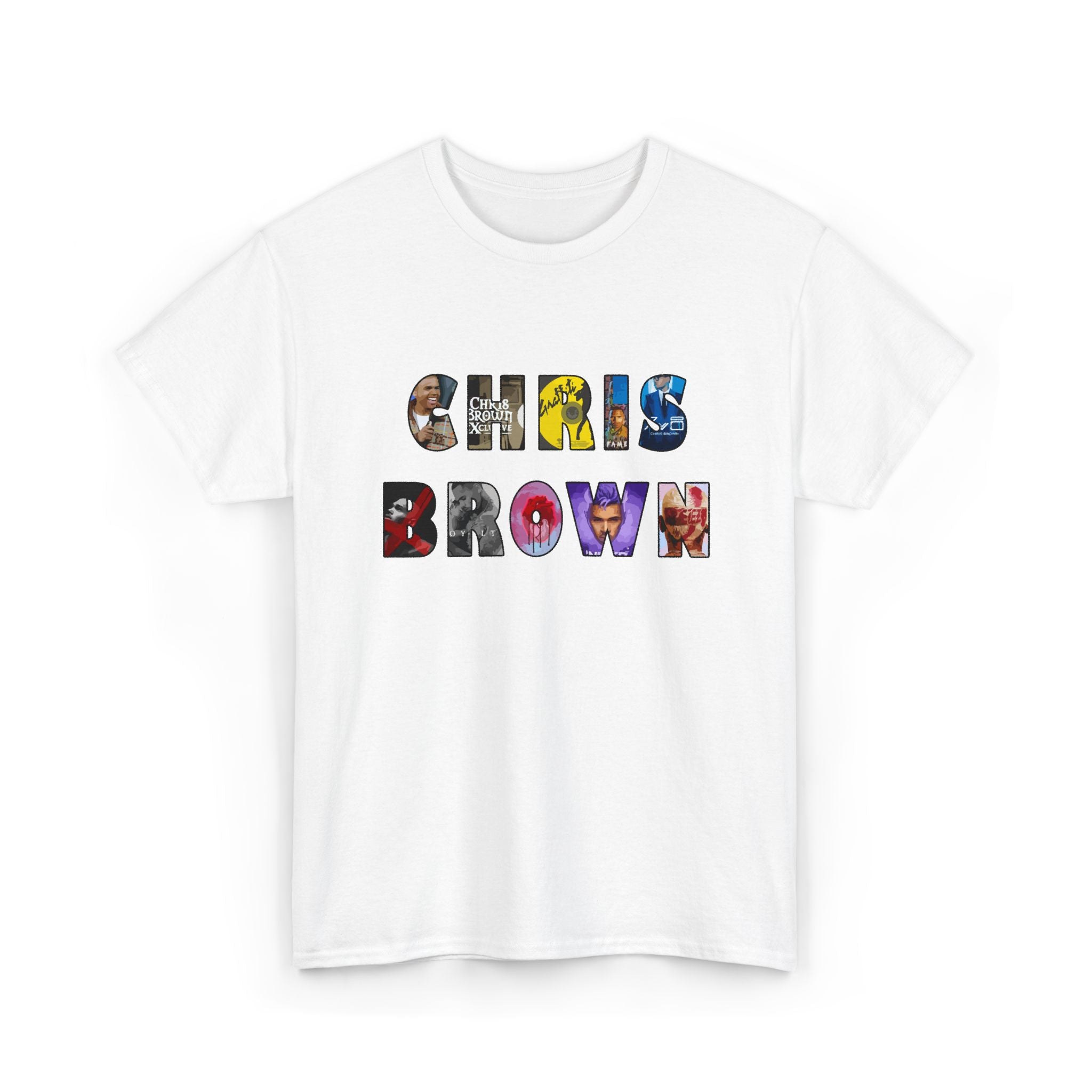 Chris Brown Graphic T-Shirt — Colorful Letter Collage Tee for Fans
