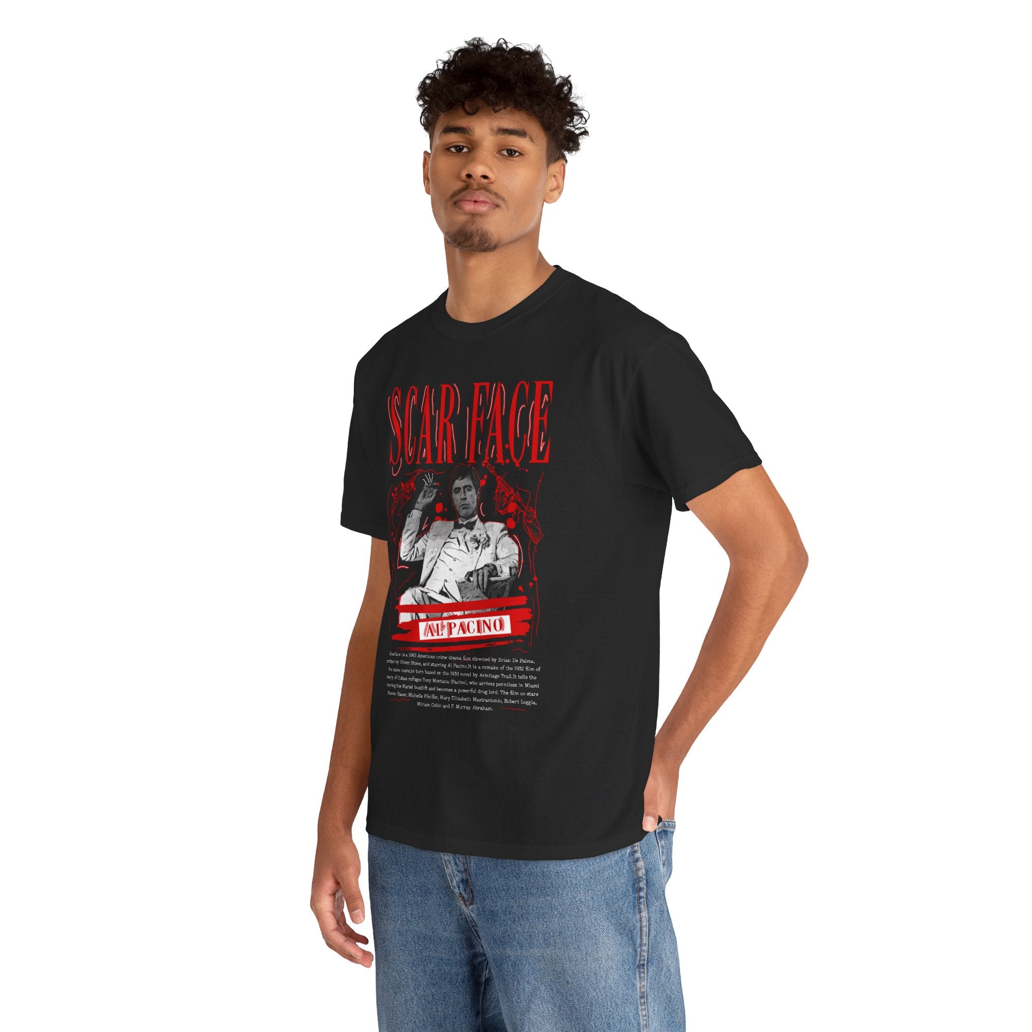 Scarface Graphic Tee — Vintage Red & Black Movie Poster Shirt