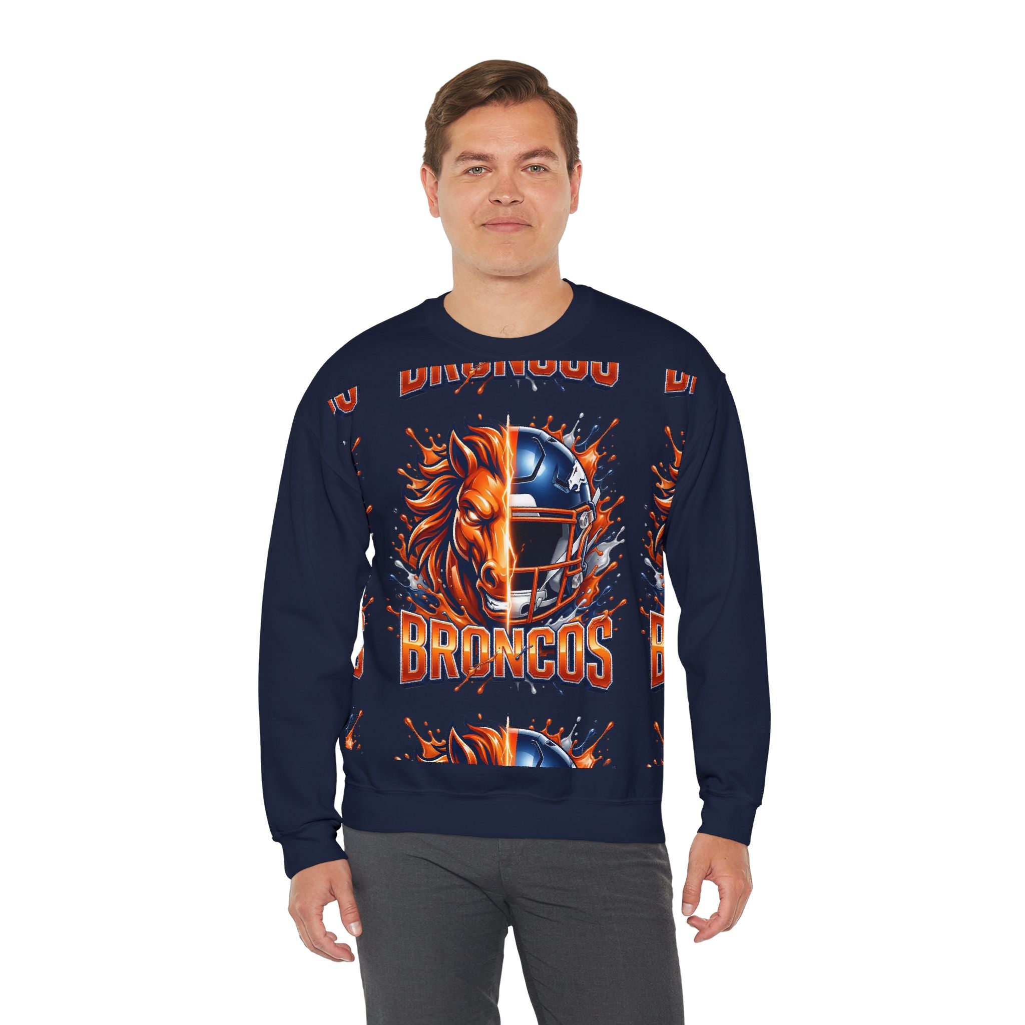 Broncos Football Crewneck Sweatshirt — Fierce Horse & Helmet Team Spirit