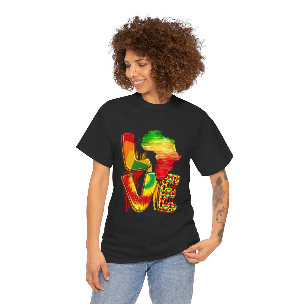 LOVE Africa Graphic T-Shirt — Rasta Colors & Kente Pattern