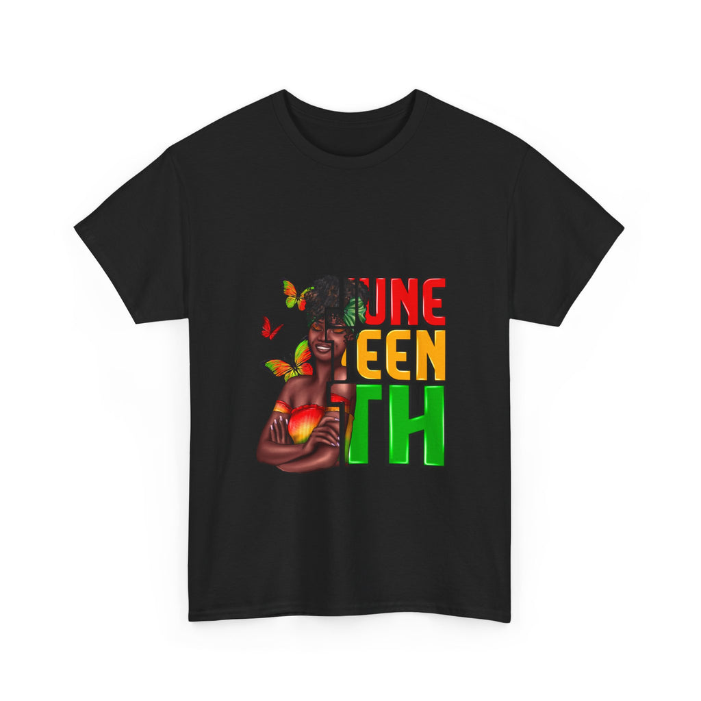 Juneteenth T-Shirt — Black Woman with Afro & Butterflies Juneteenth Celebration Tee