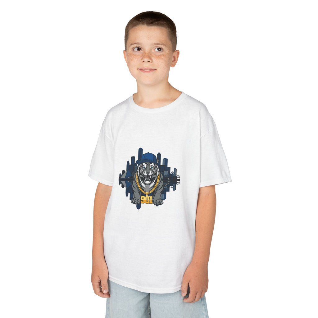Kids T‑Shirt — Fierce Tiger City Skyline Design (Youth Animal Graphic Tee)