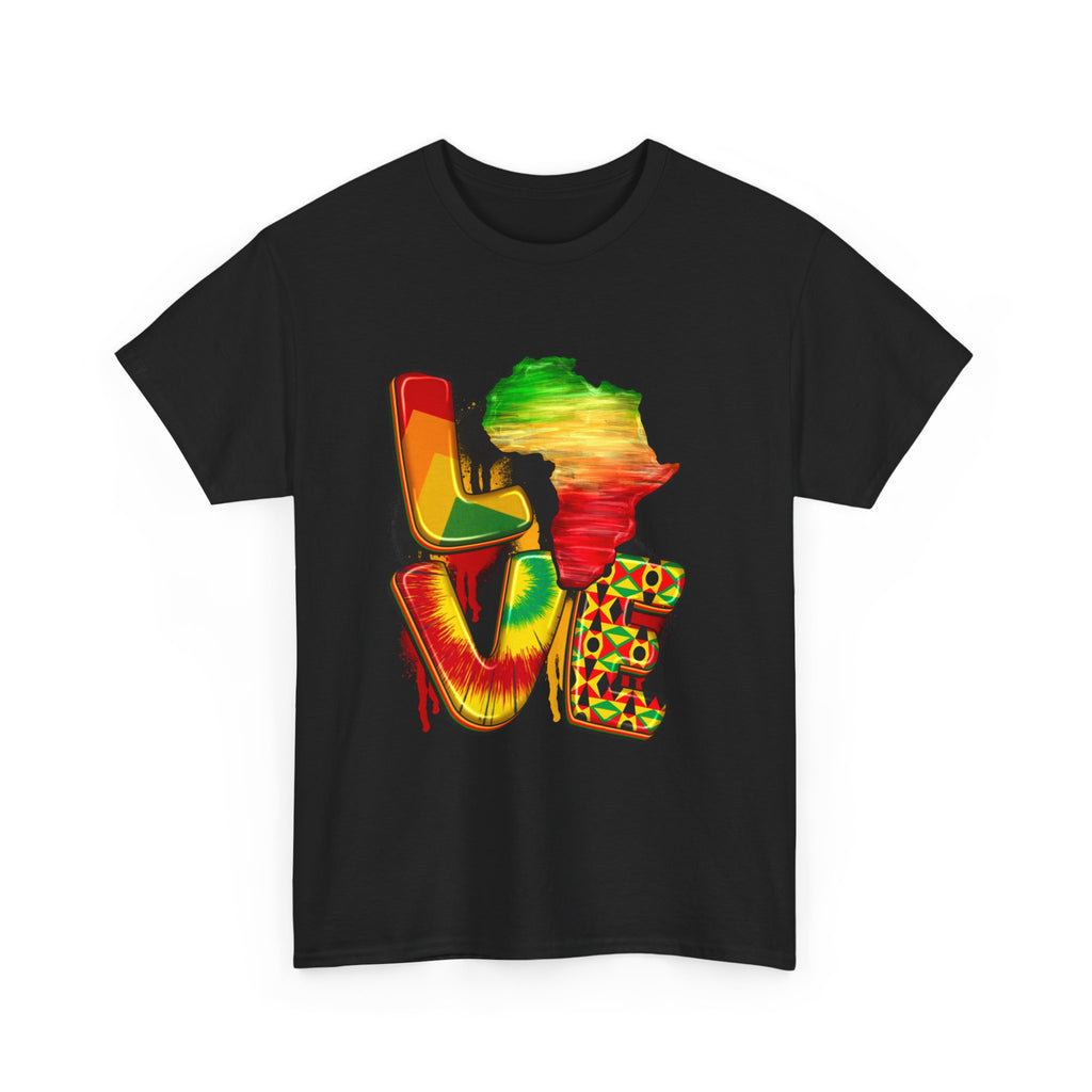 LOVE Africa Graphic T-Shirt — Rasta Colors & Kente Pattern
