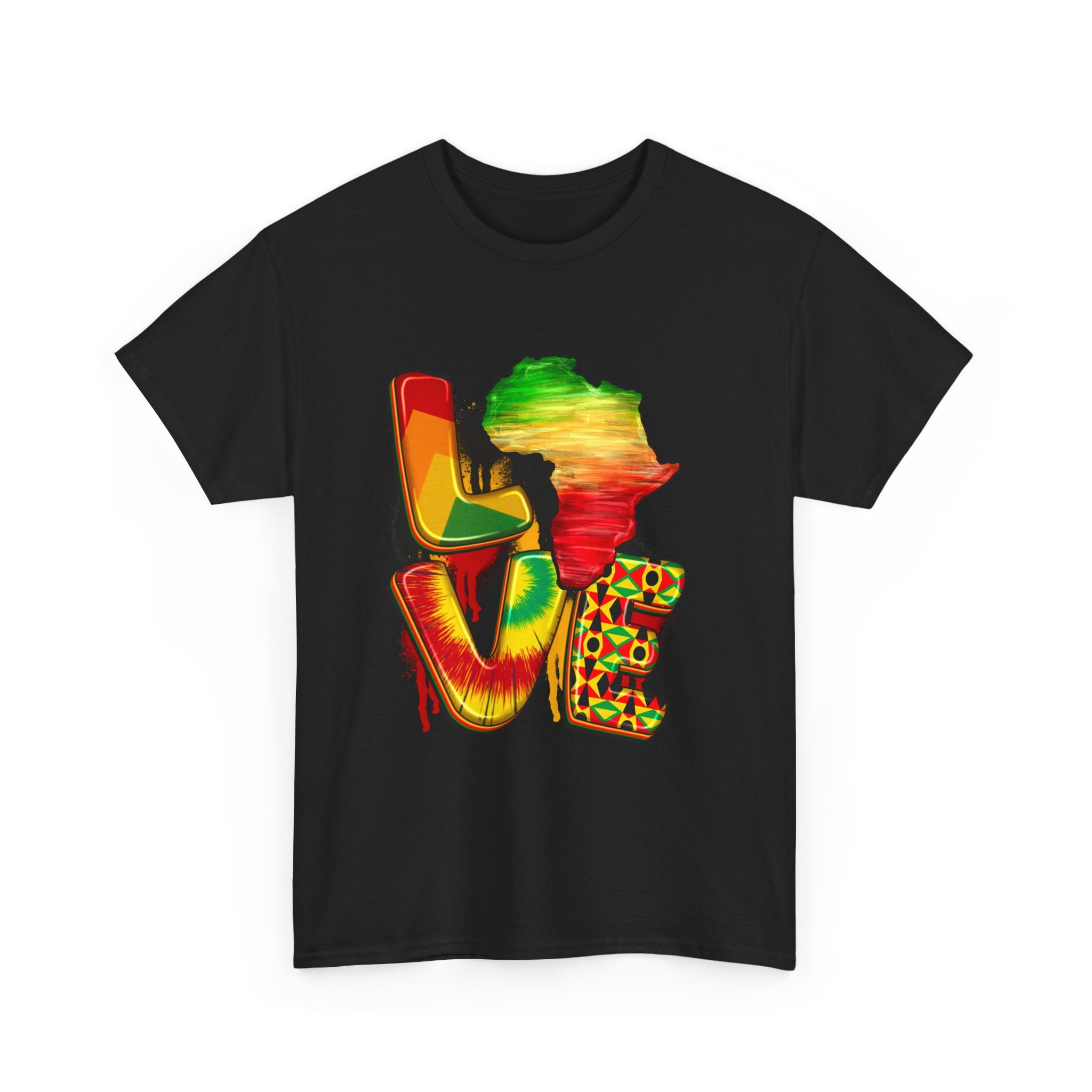 LOVE Africa Graphic T-Shirt — Rasta Colors & Kente Pattern