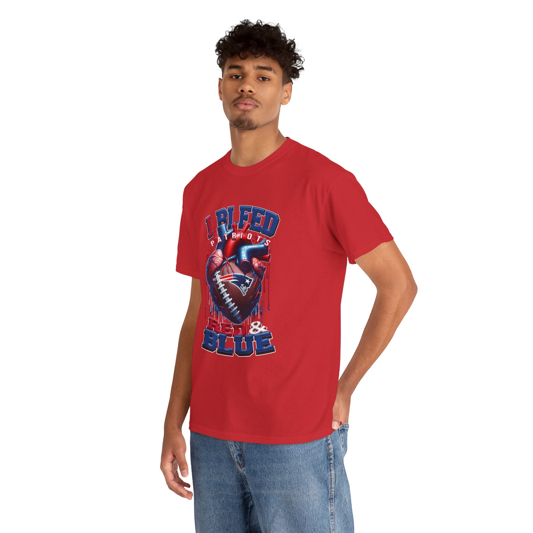 I Bleed Red & Blue Football T-Shirt — Patriots Fan Tee