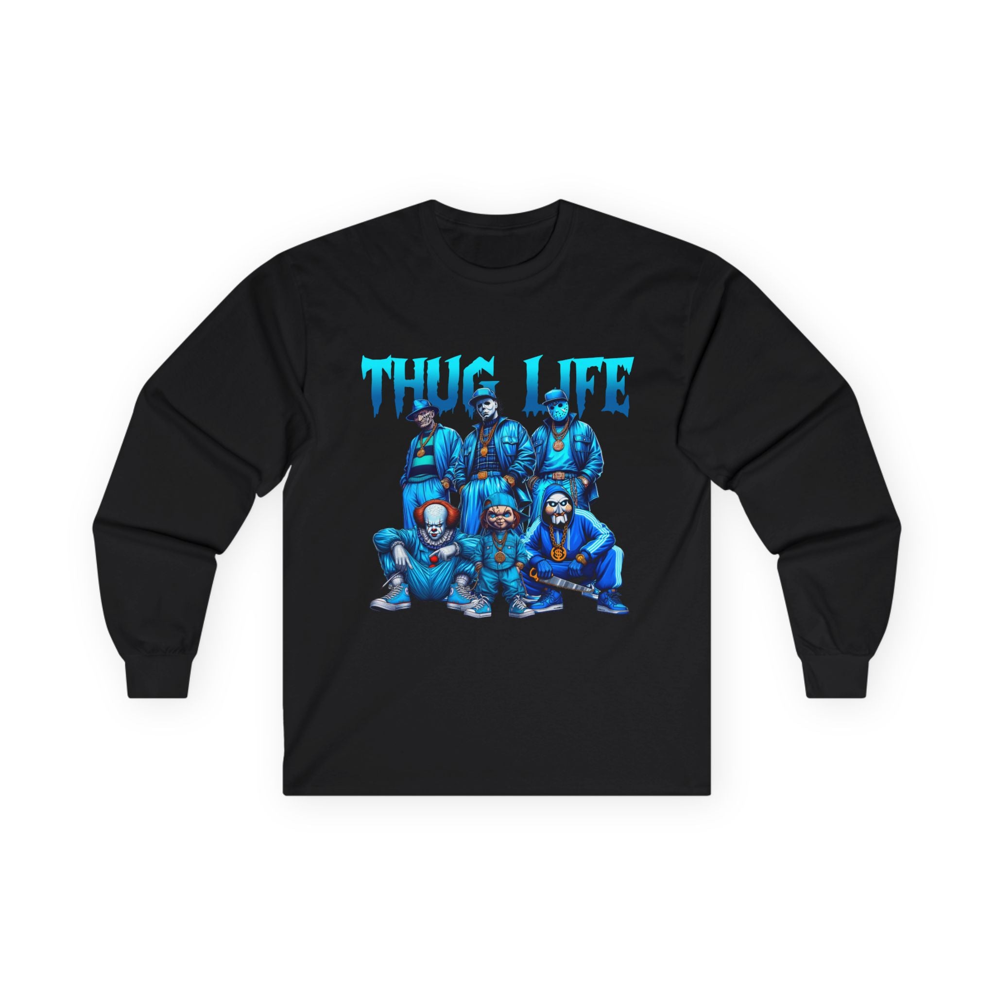 T-Life Graphic Long Sleeve Tee — Retro Blue Crew Illustration