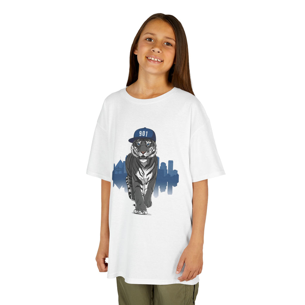Tiger Walk Kids Tee — Cool Urban Cat Graphic T-Shirt with Cap