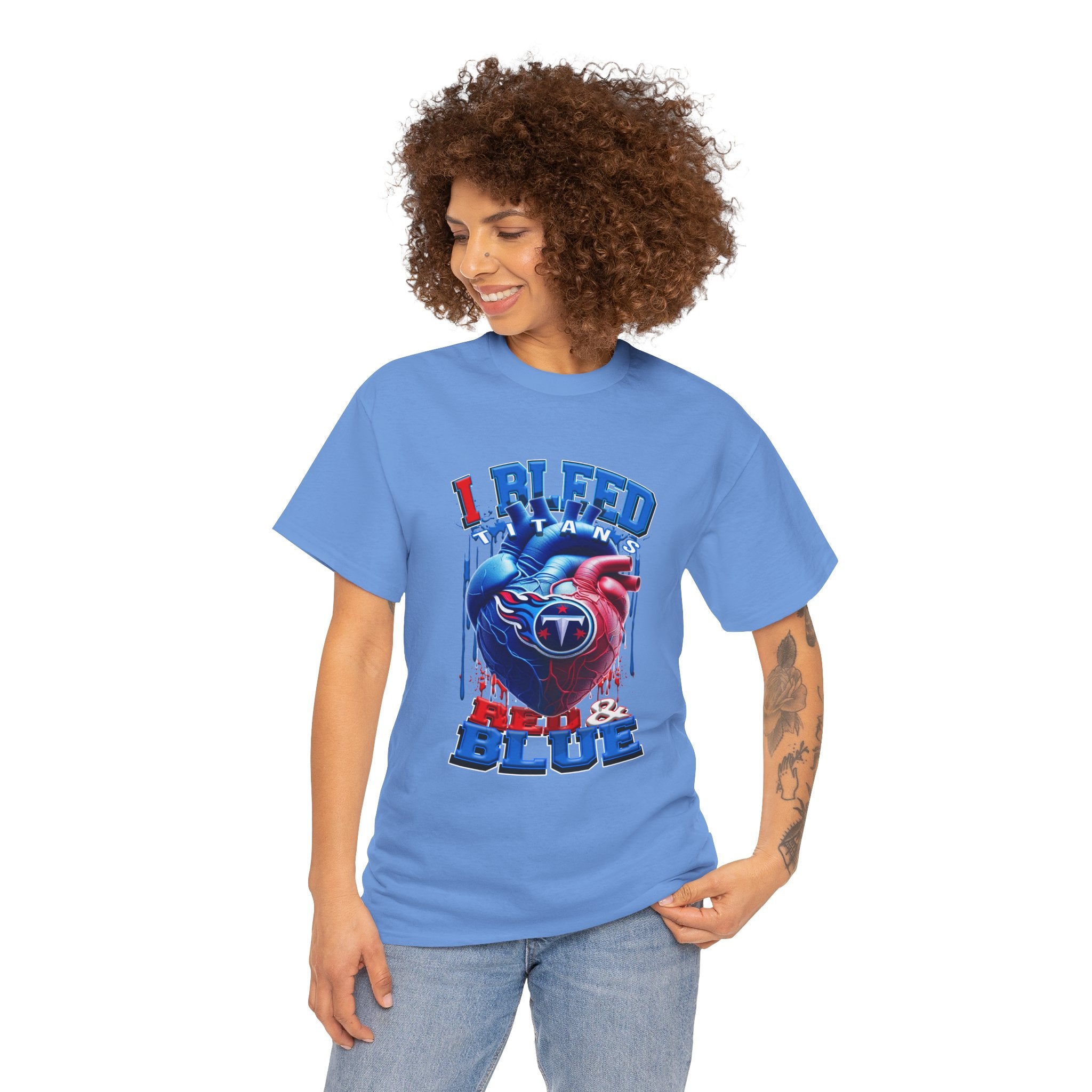 I Bleed Red & Blue Heart T-Shirt — Tennessee Titans Fan Tee