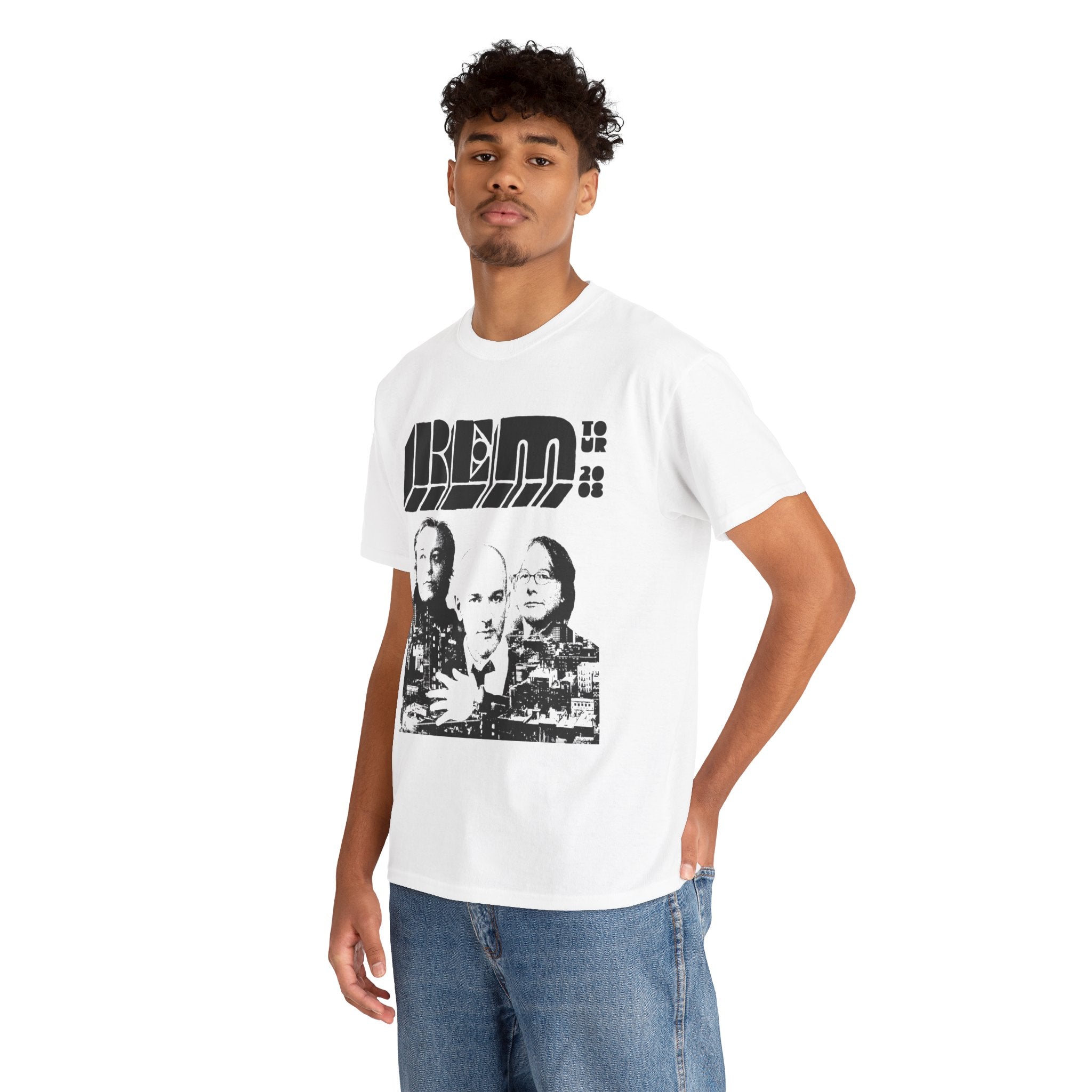 Band Photo Tee — Retro Black & White City Collage T-Shirt