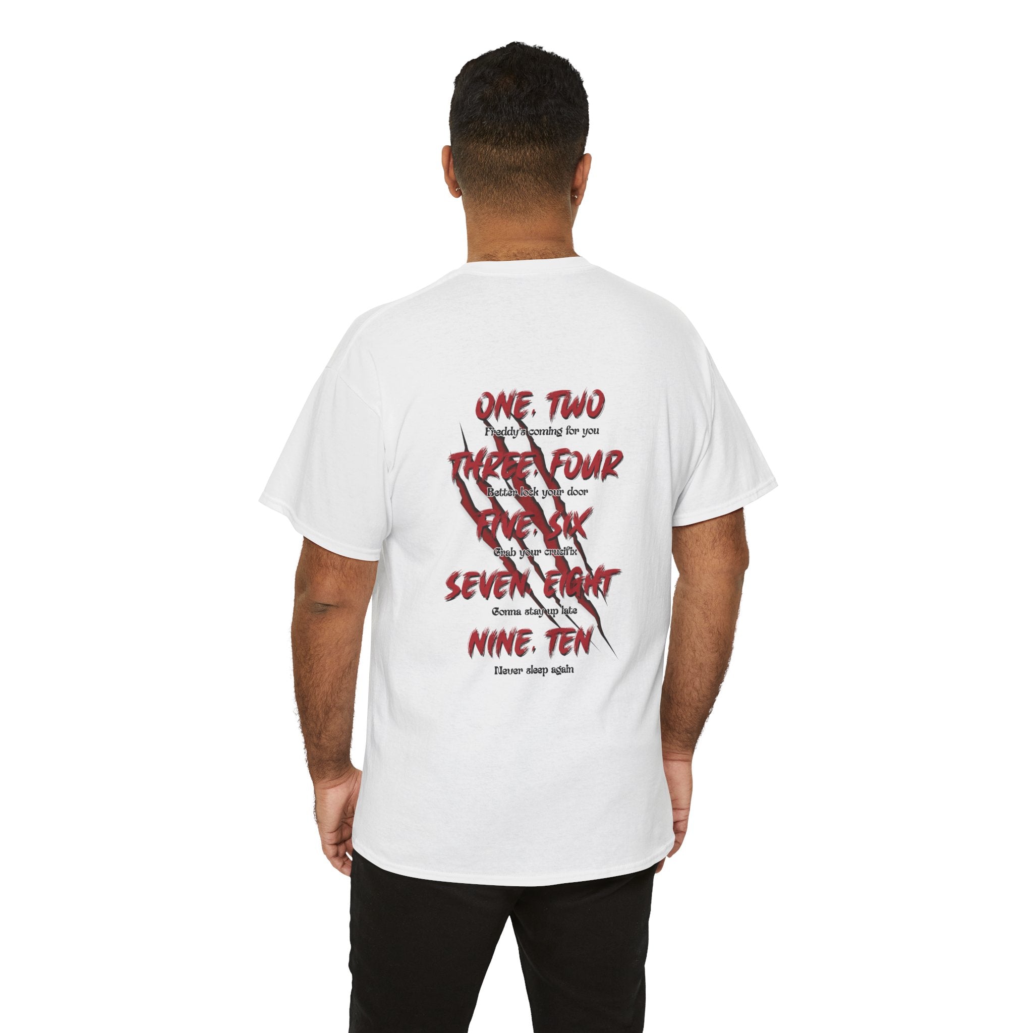 Horror Movie Graphic Tee — Freddy Krueger Inspired "One Two... Never Sleep Again" T-Shirt